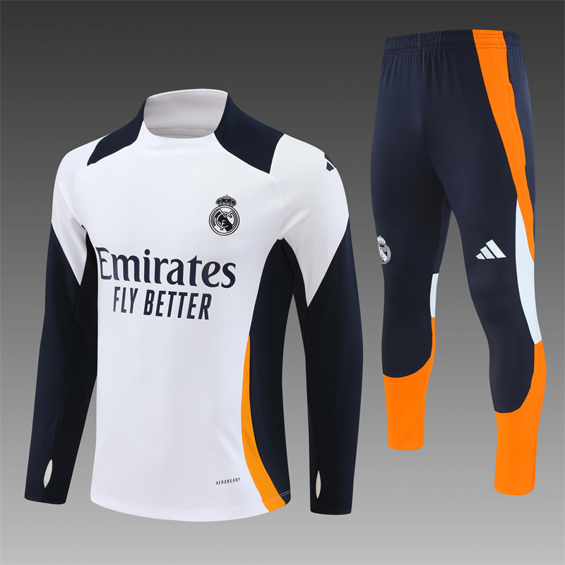 2024/2025 Player Edition Real Madrid Pre-match Jersey White Half-zip training suit Football Jersey
