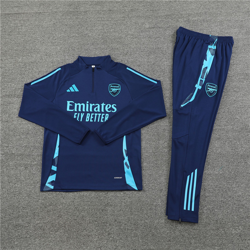 2024/2025 Players Edition Arsenal Pre-Match Royal Blue Half-zip training suit Football Jersey