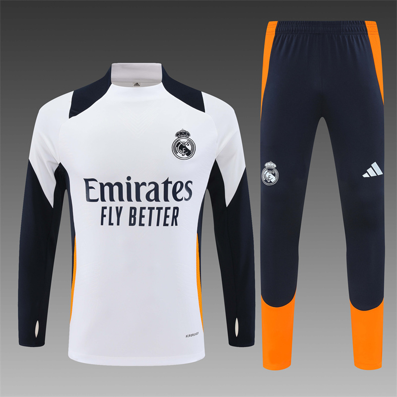 2024/2025 Player Edition Real Madrid Pre-match Jersey White Half-zip training suit Football Jersey