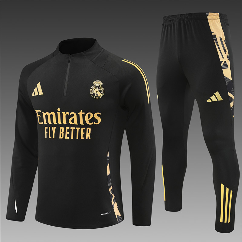 2024/2025 Player Edition Real Madrid Match Jersey Black & Gold Half-zip training suit Football Jersey