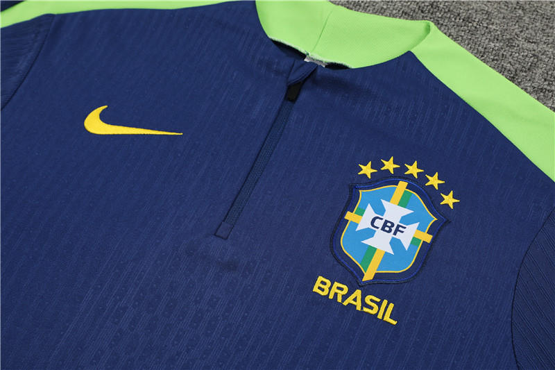 2024/2025 Player Edition Brazil Prematch Jersey Royal Blue Half-zip training suit Football Jersey