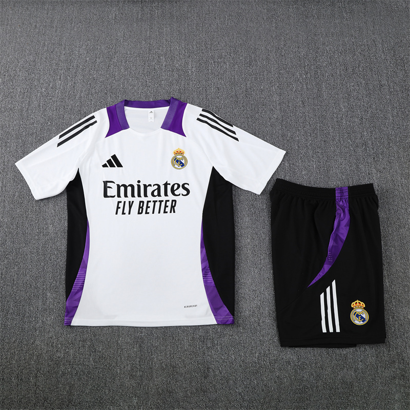 2024/25 short-sleeved Real Madrid white and purple training suit  (Kids Size)