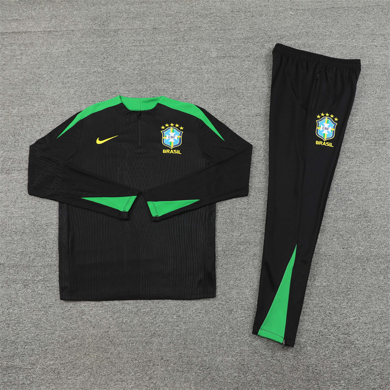 2024/2025 Player Edition Brazil Pre-Match Jersey Black Half-zip training suit Football Jersey