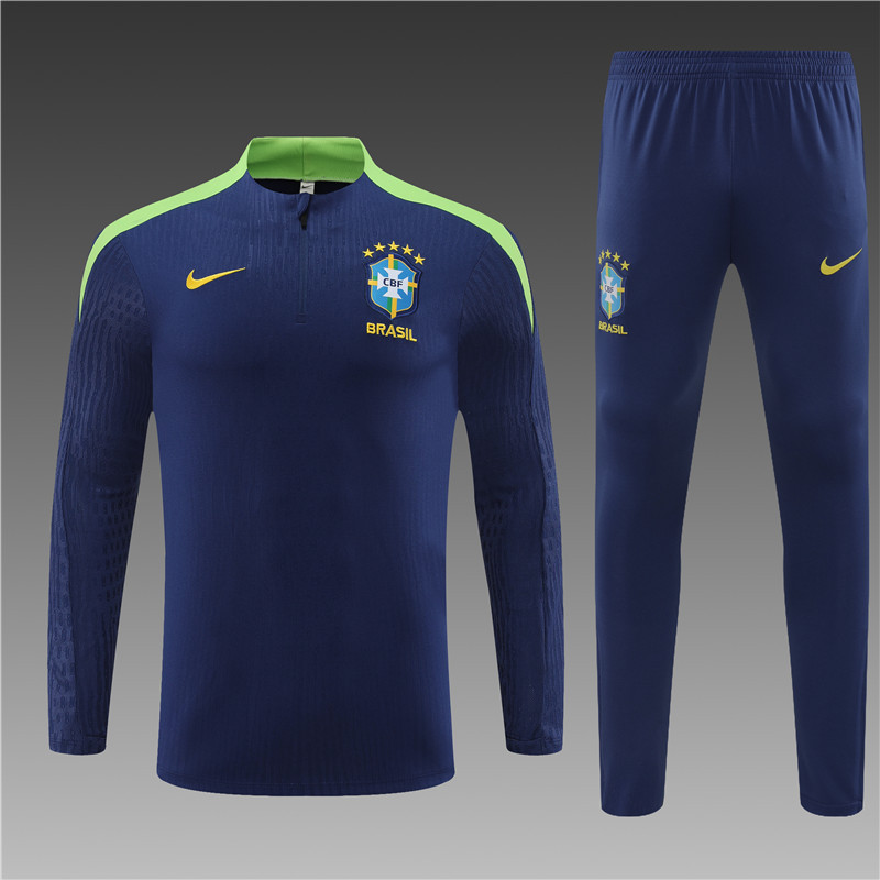 2024/2025 Player Edition Brazil Prematch Jersey Royal Blue Half-zip training suit Football Jersey