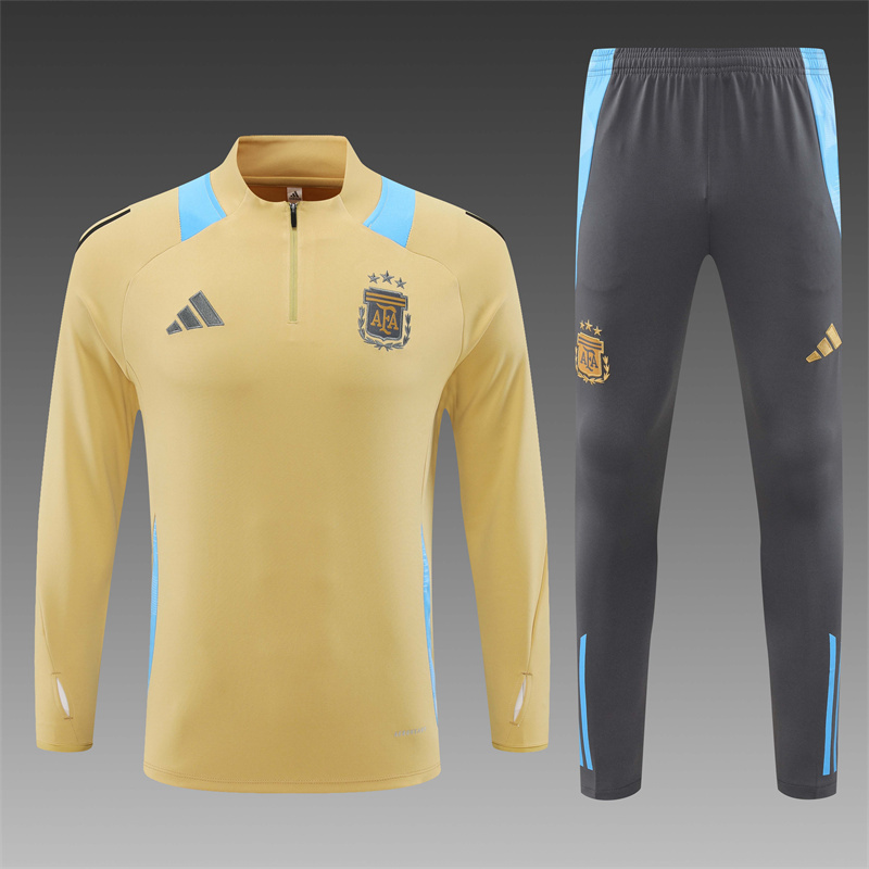 2024/2025 Player Edition Argentina Pre-Match Gold Half-zip training suit Football Jersey