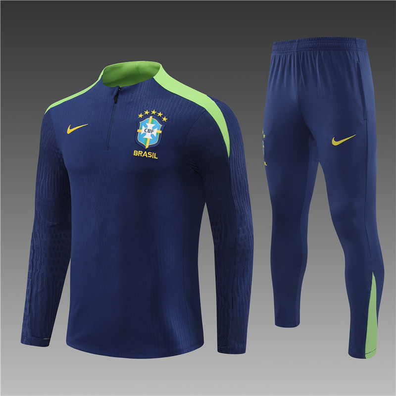 2024/2025 Player Edition Brazil Prematch Jersey Royal Blue Half-zip training suit Football Jersey