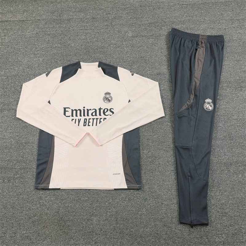 2024/2025 Player Edition Real Madrid Pre-match Jersey Apricot Half-zip training suit Football Jersey