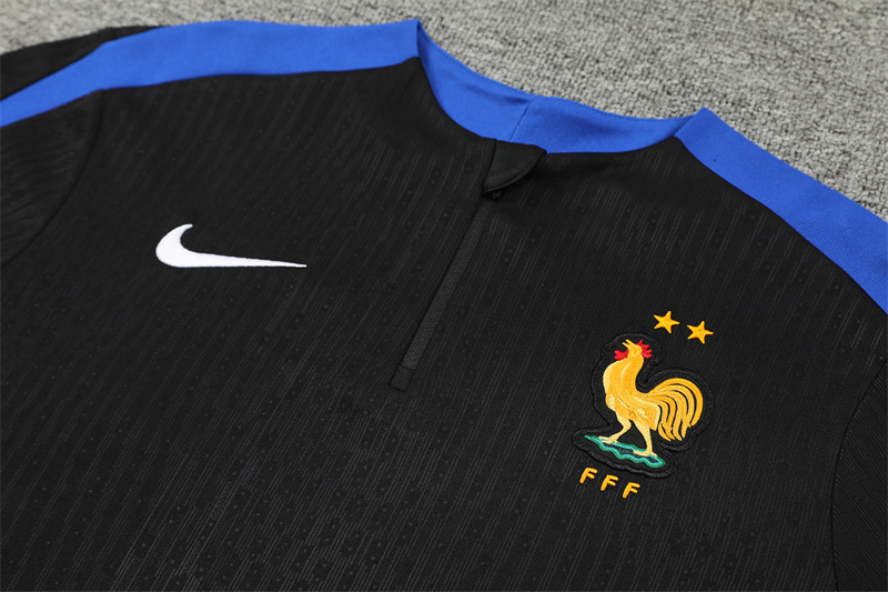 2024/2025 Player Edition France Prematch Jersey Black Half-zip training suit Football Jersey