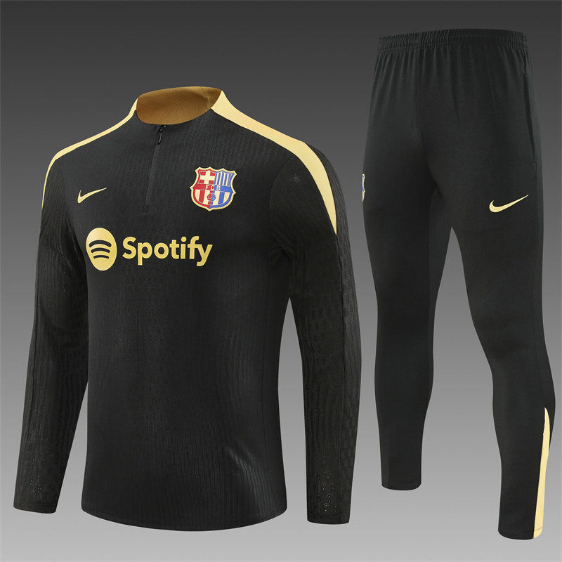 2024/2025 Player Edition Barcelona Pre-match Jersey Black & Gold Half-zip training suit Football Jersey