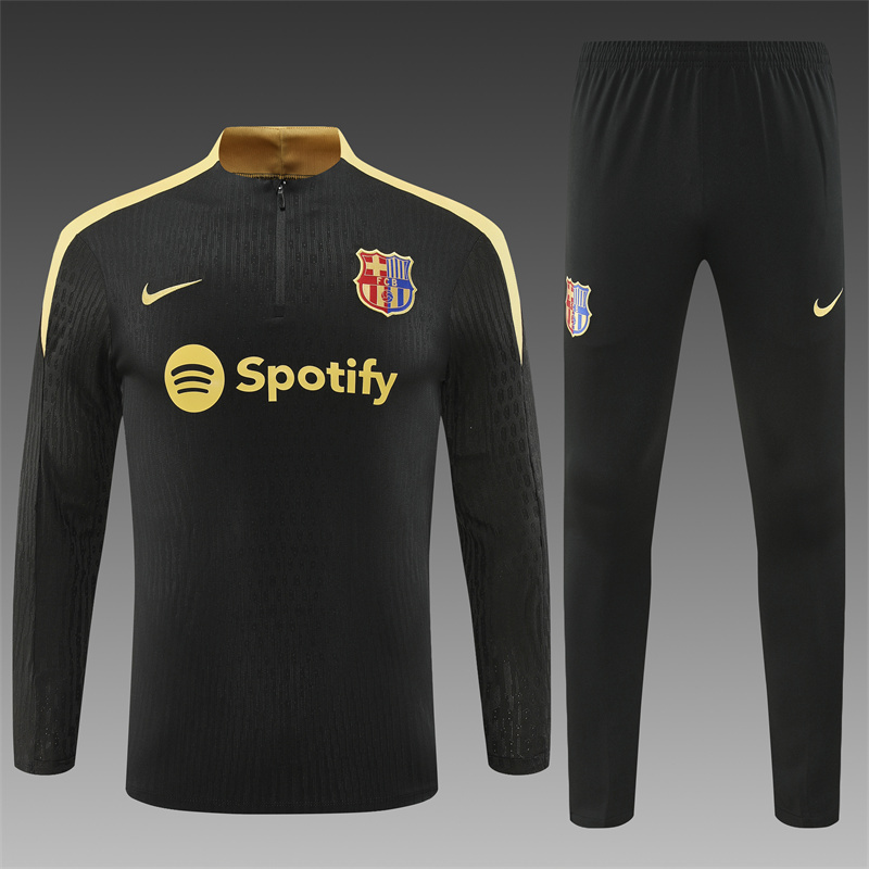 2024/2025 Player Edition Barcelona Pre-match Jersey Black & Gold Half-zip training suit Football Jersey