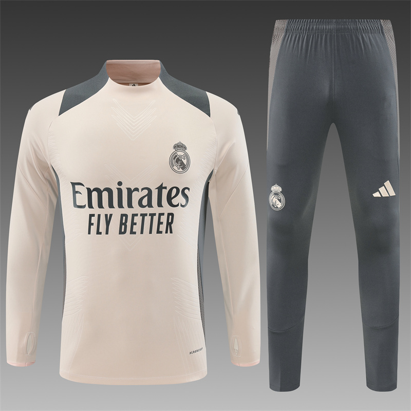 2024/2025 Player Edition Real Madrid Pre-match Jersey Apricot Half-zip training suit Football Jersey