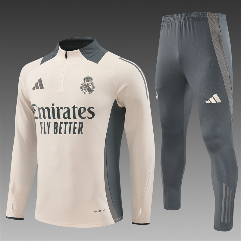 2024/2025 Player Edition Real Madrid Pre-match Jersey Apricot Half-zip training suit Football Jersey