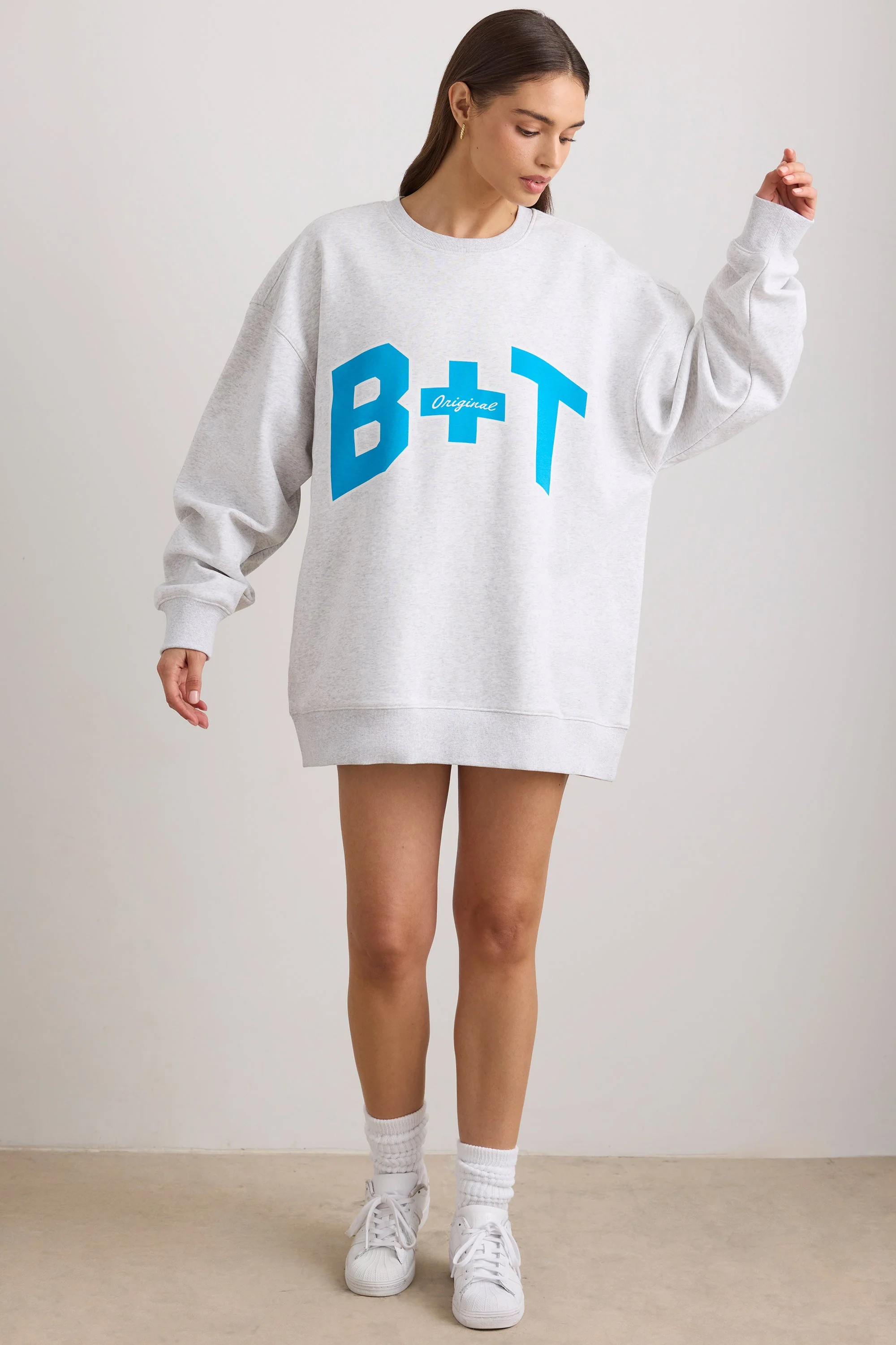 Oversized Crew Neck Sweatshirt in Grey Marl