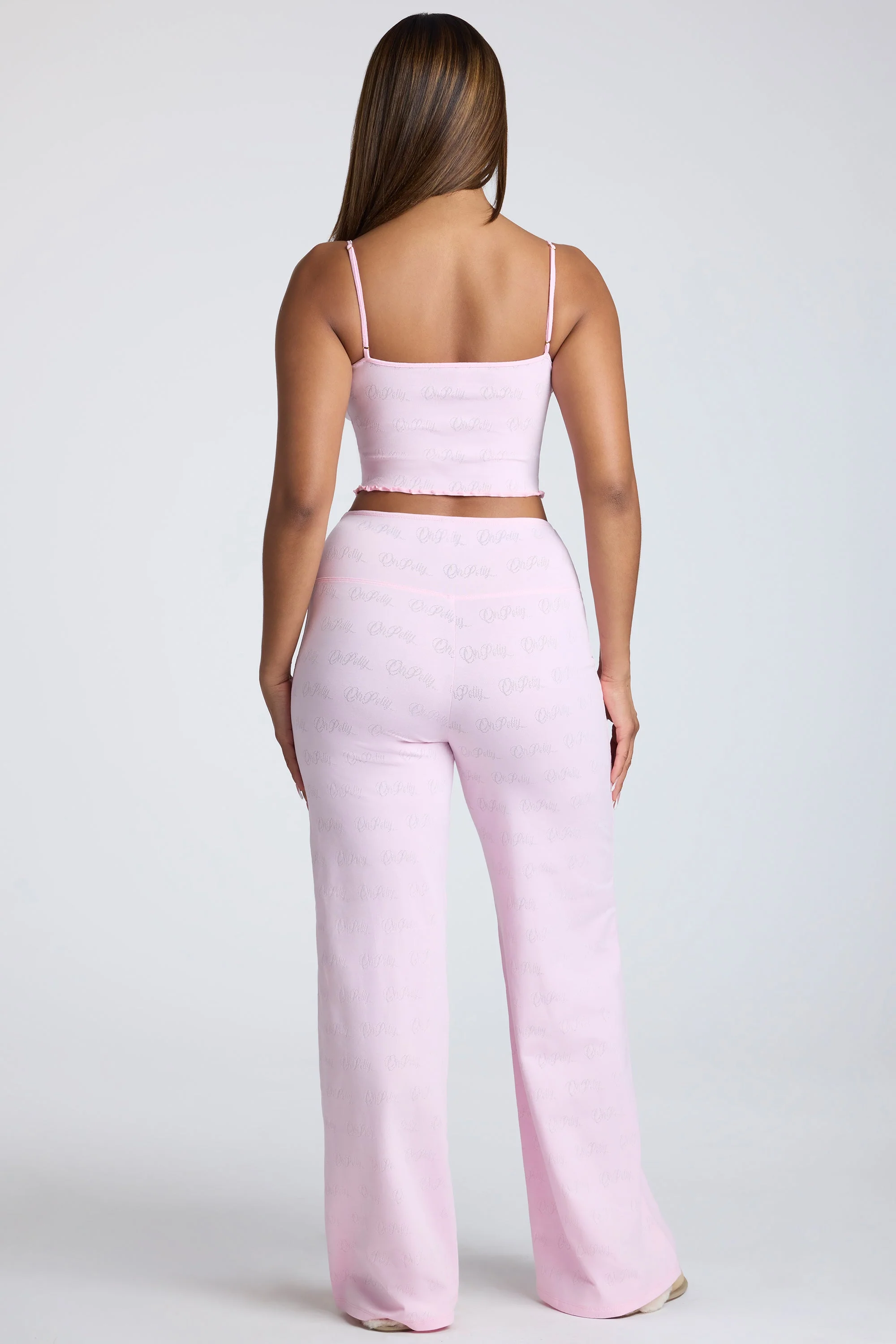 Strappy Ruched Pointelle Crop Top in Baby Pink