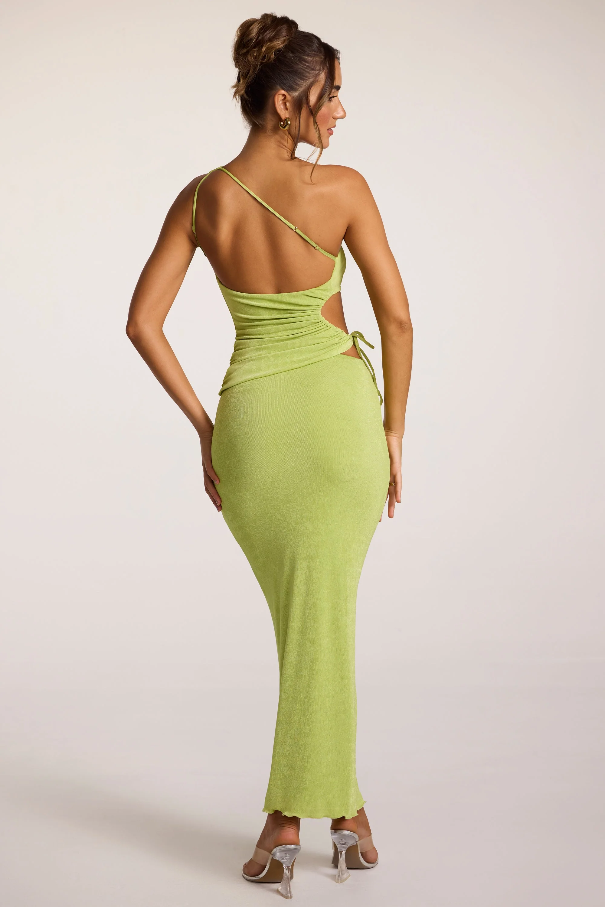 Textured Jersey Low-Rise Maxi Skirt in Lime