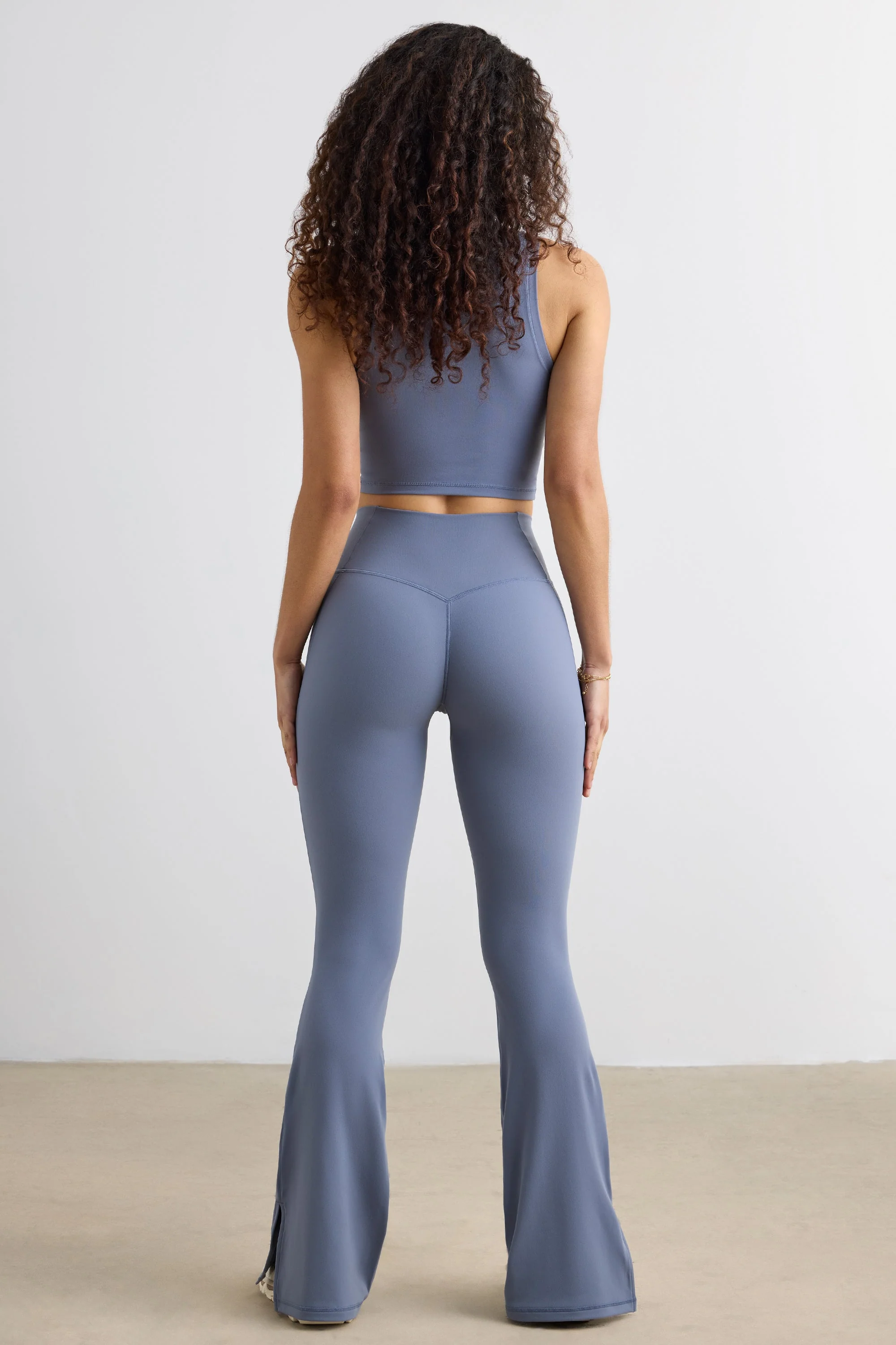 Petite Soft Active Flared Trousers in Slate Grey