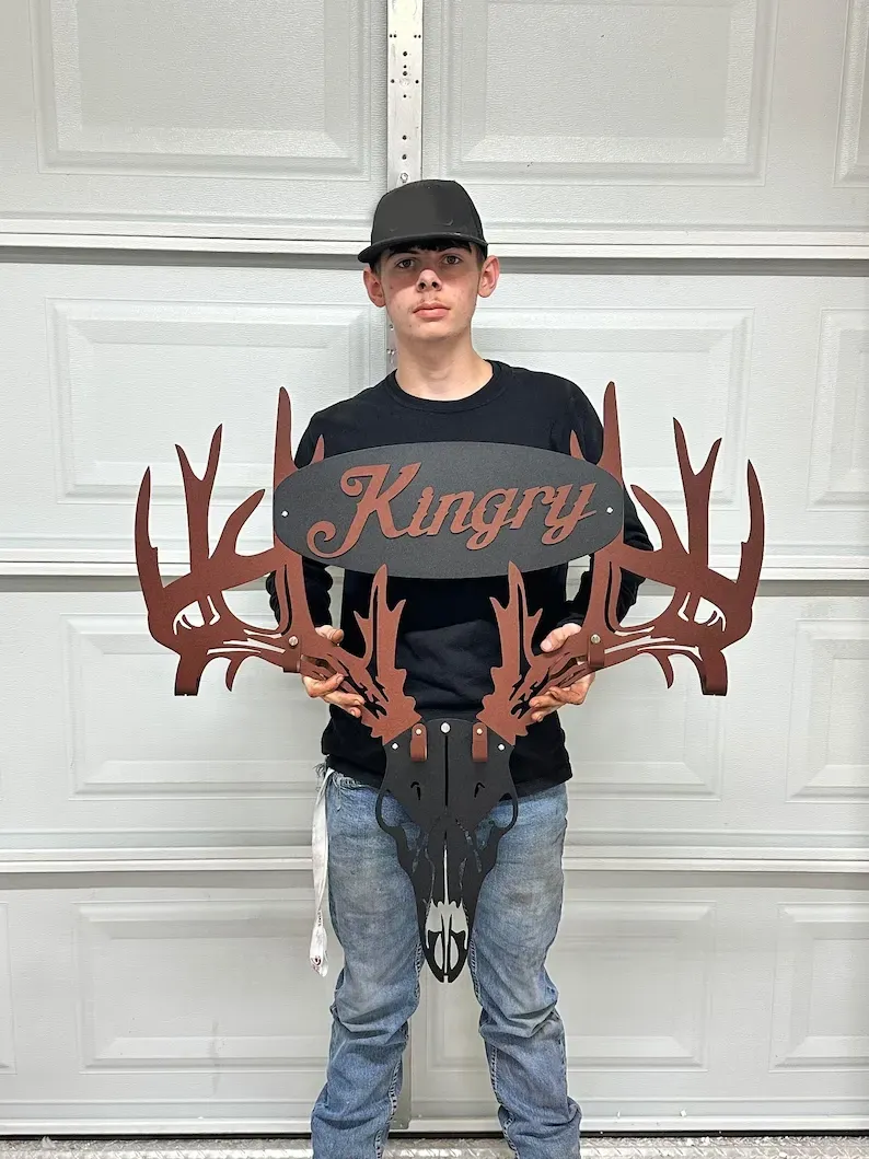 Halloween Sale - Personalized Metal Deer Skull Rack