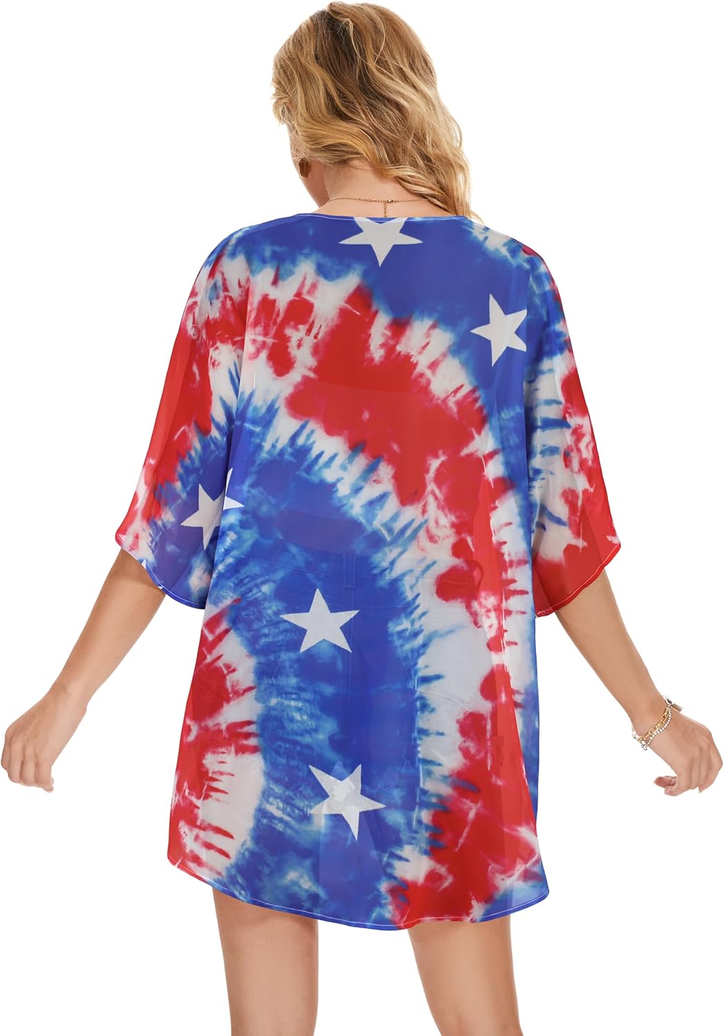 Women's Floral Print Puff Sleeve Kimono Cardigan Loose Cover Up Casual Blouse Tops