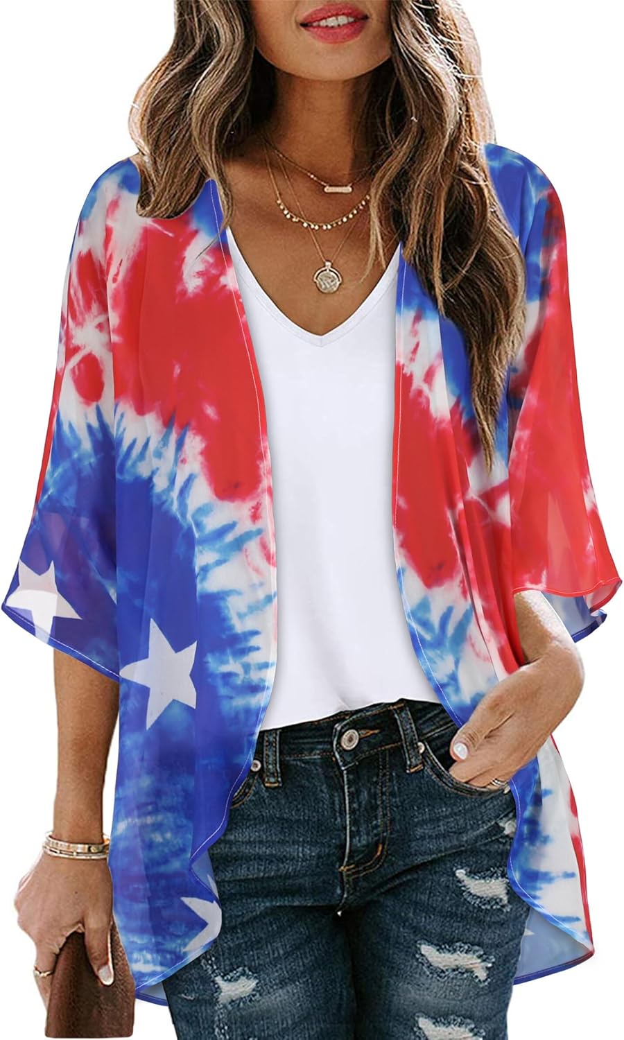 Women's Floral Print Puff Sleeve Kimono Cardigan Loose Cover Up Casual Blouse Tops