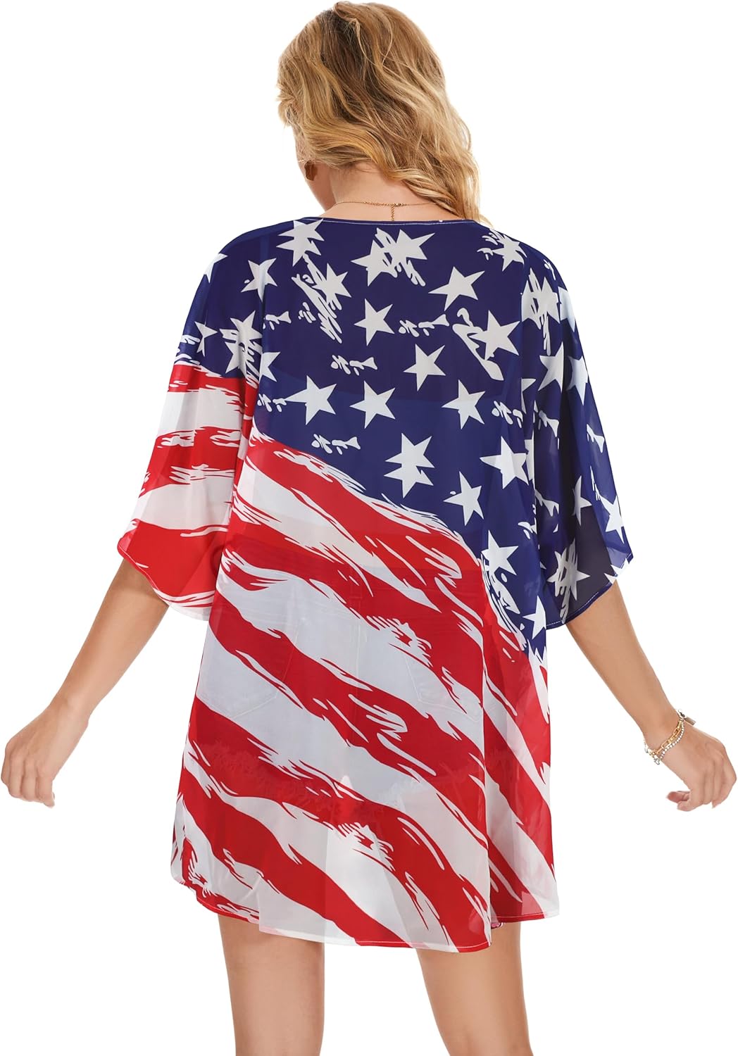 Women's Floral Print Puff Sleeve Kimono Cardigan Loose Cover Up Casual Blouse Tops