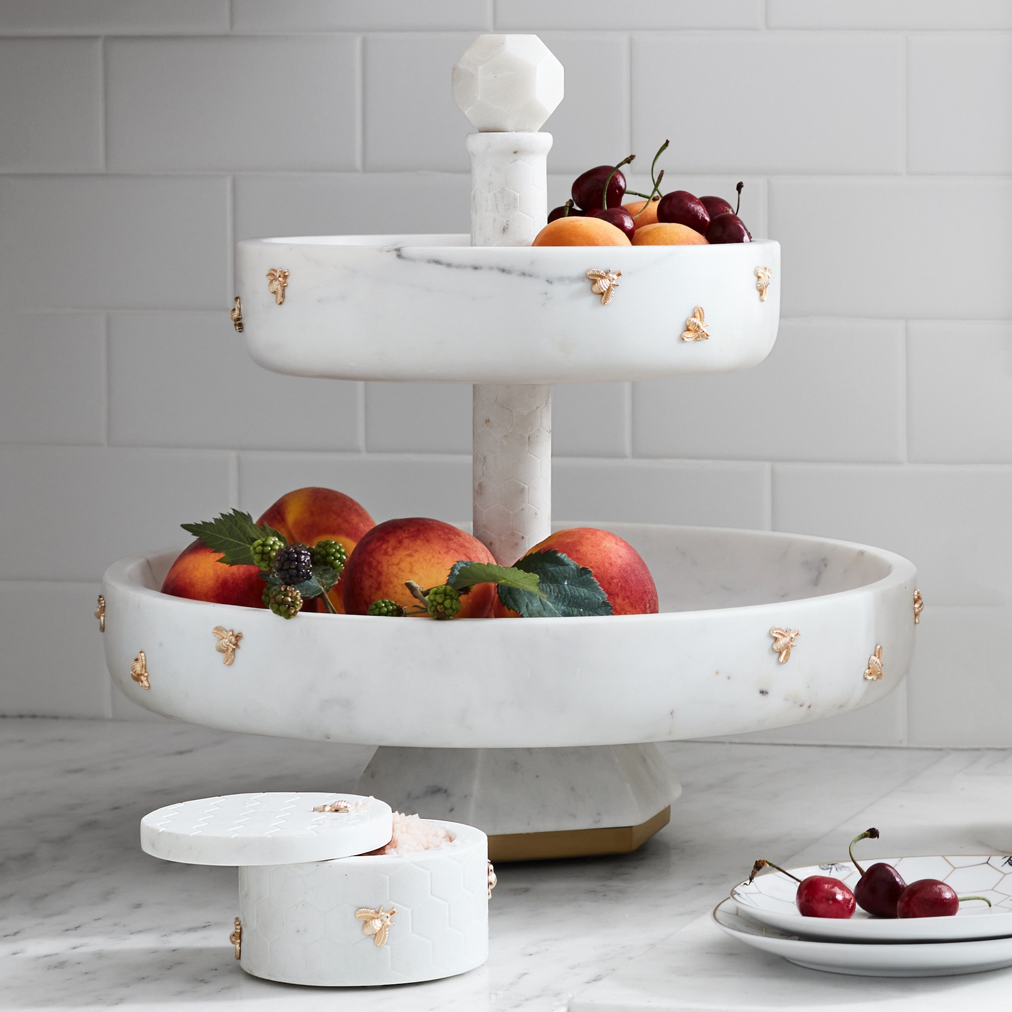 Williams Sonoma Honeycomb Marble Salt Cellar