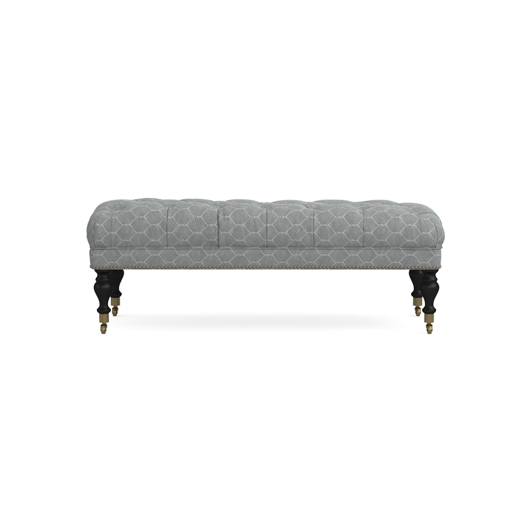 Sanderson x Giles Deacon Fairfax Bench Ottoman, Turned Leg with Tufted Top (26-61)