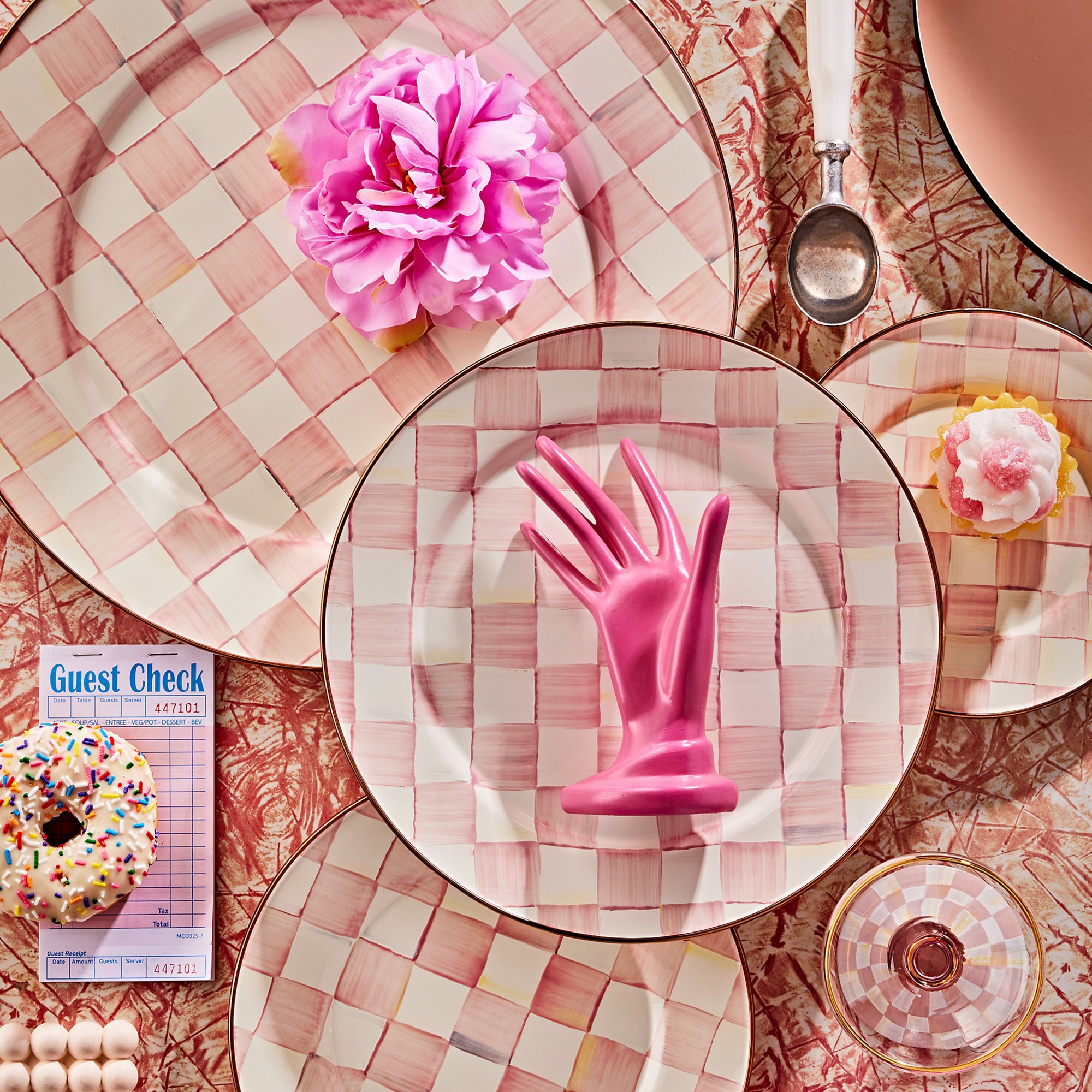 MacKenzie-Childs Rosy Check Enamel Salad  Plate