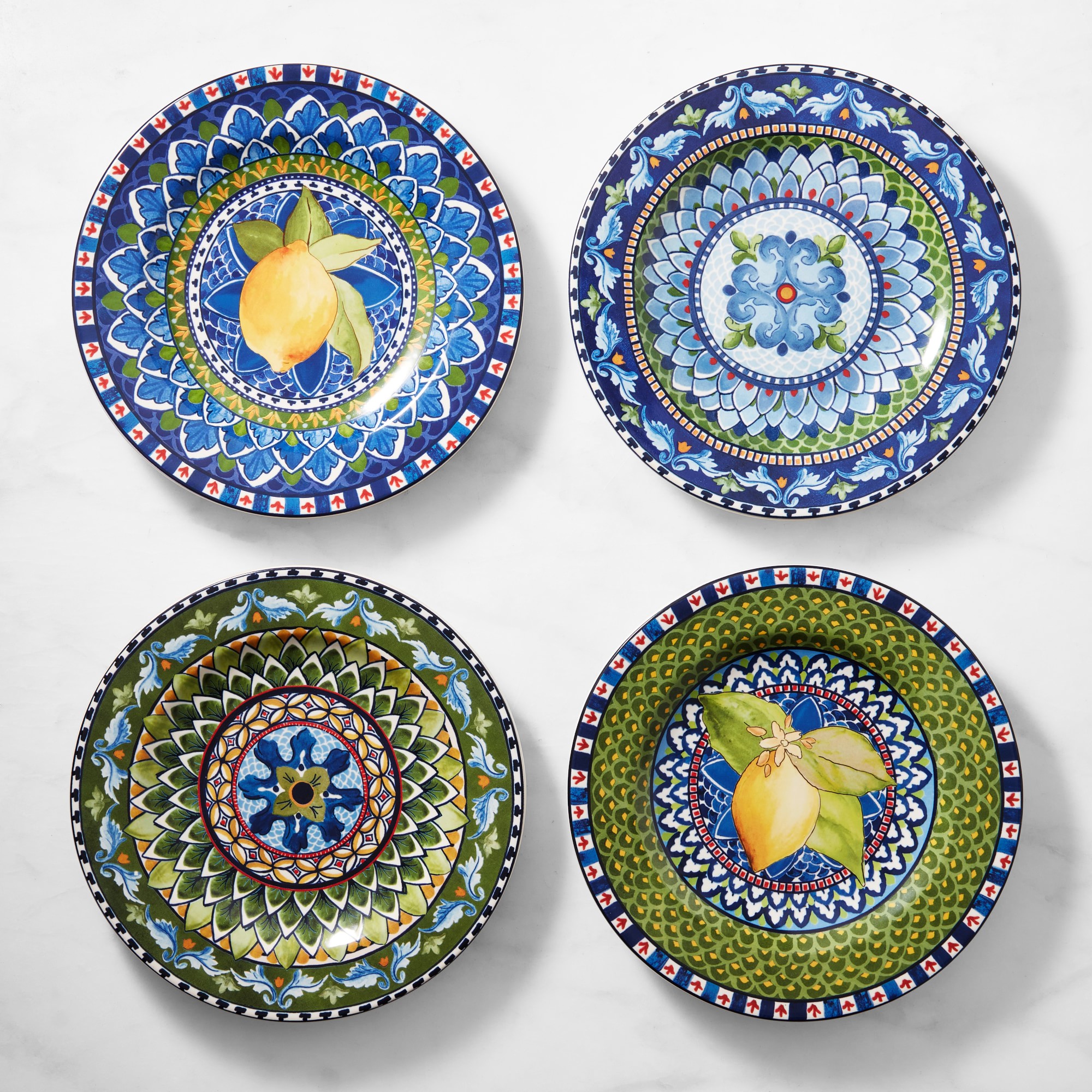 Sicily Ceramic Salad Plates, Set of 4, Mixed Green