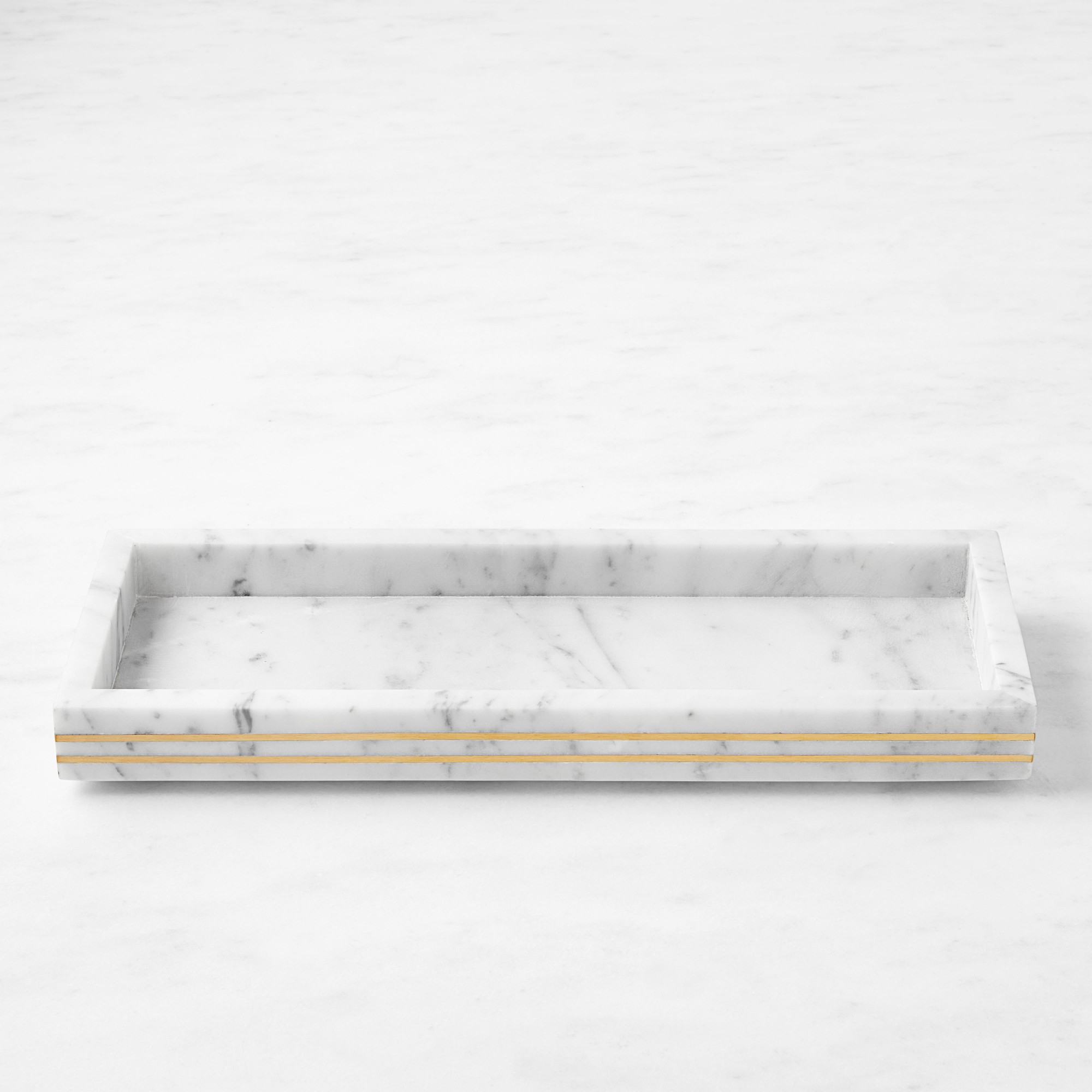Williams Sonoma Arabescato Marble with Brass Inlay Countertop Tray