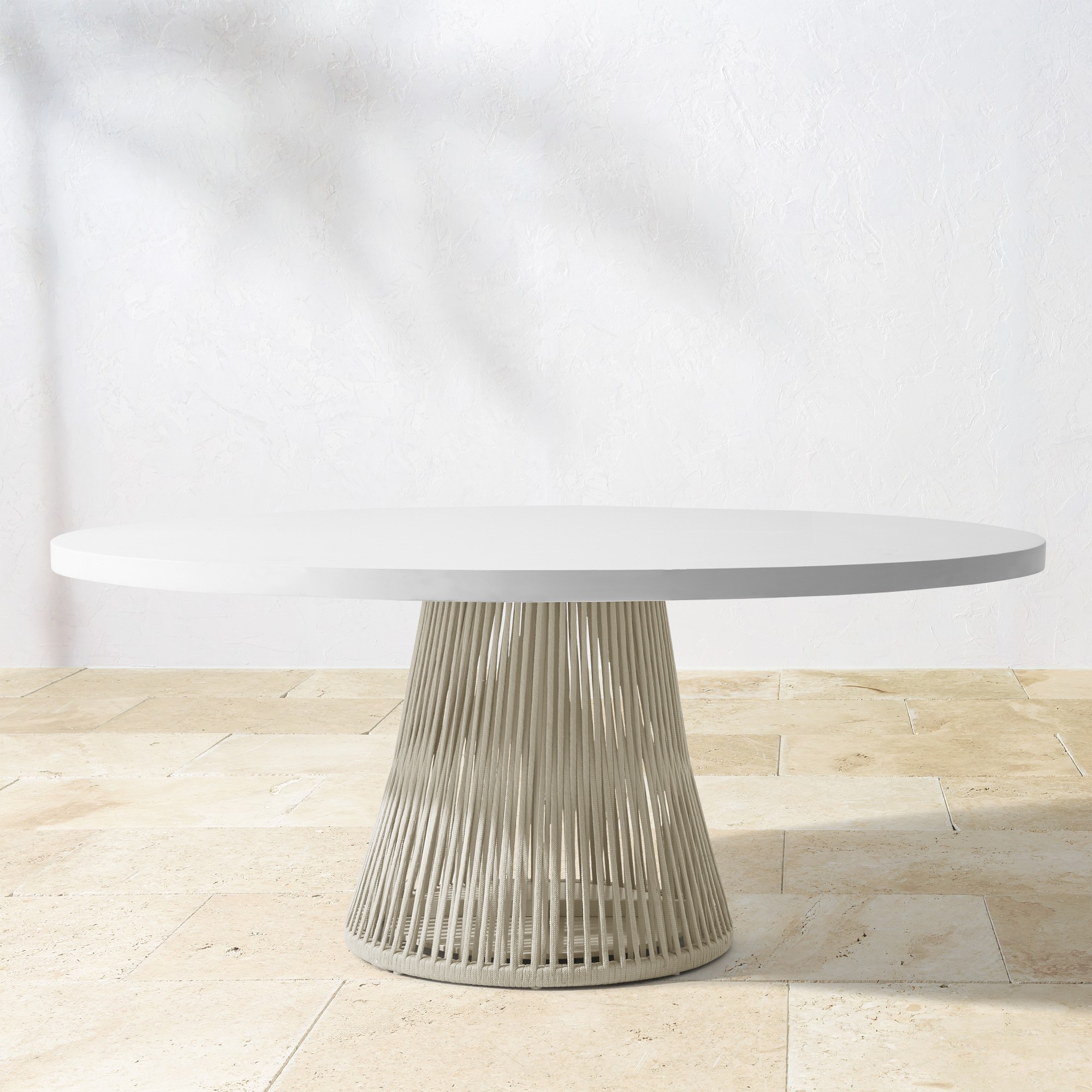 Pasadena Outdoor Fiberstone and Rope Round Dining Table & Pasadena Dining Chairs (60)