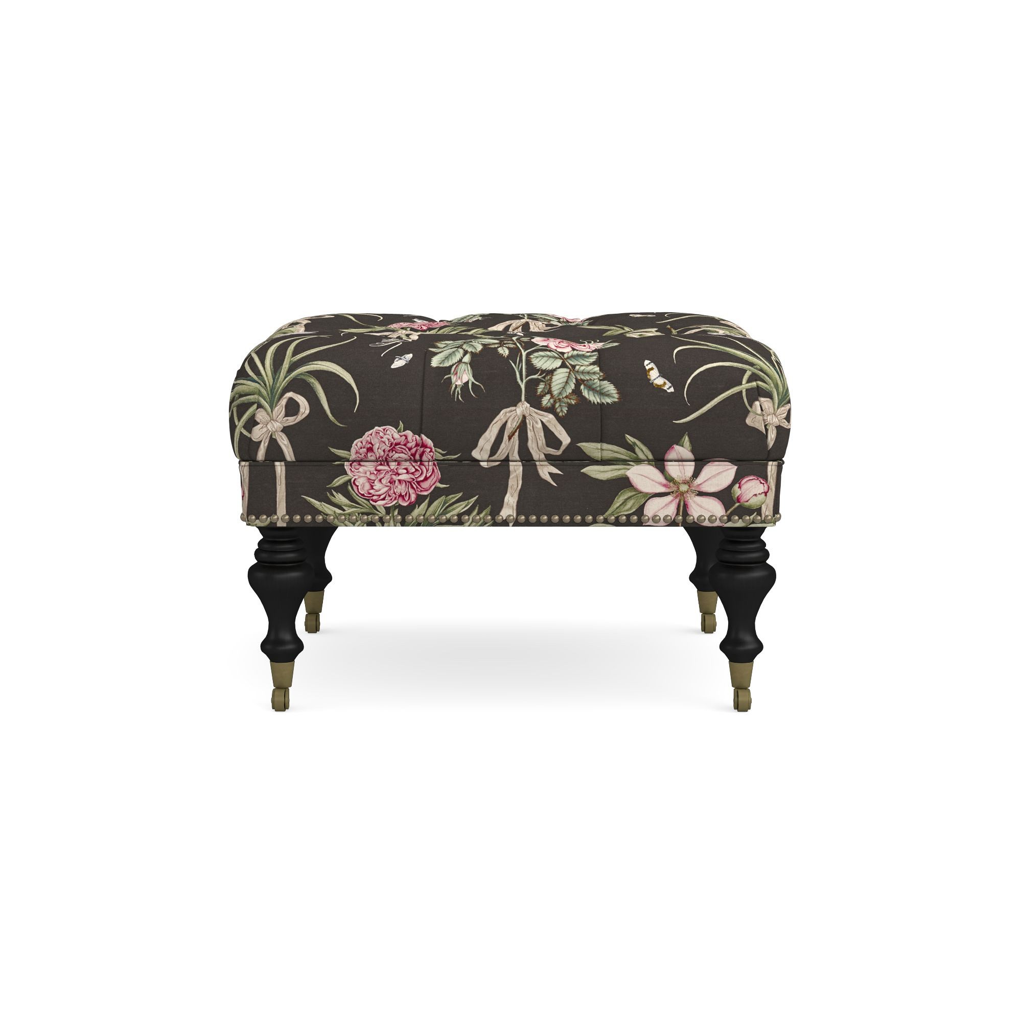 Sanderson x Giles Deacon Fairfax Bench Ottoman, Turned Leg with Tufted Top (26-61)
