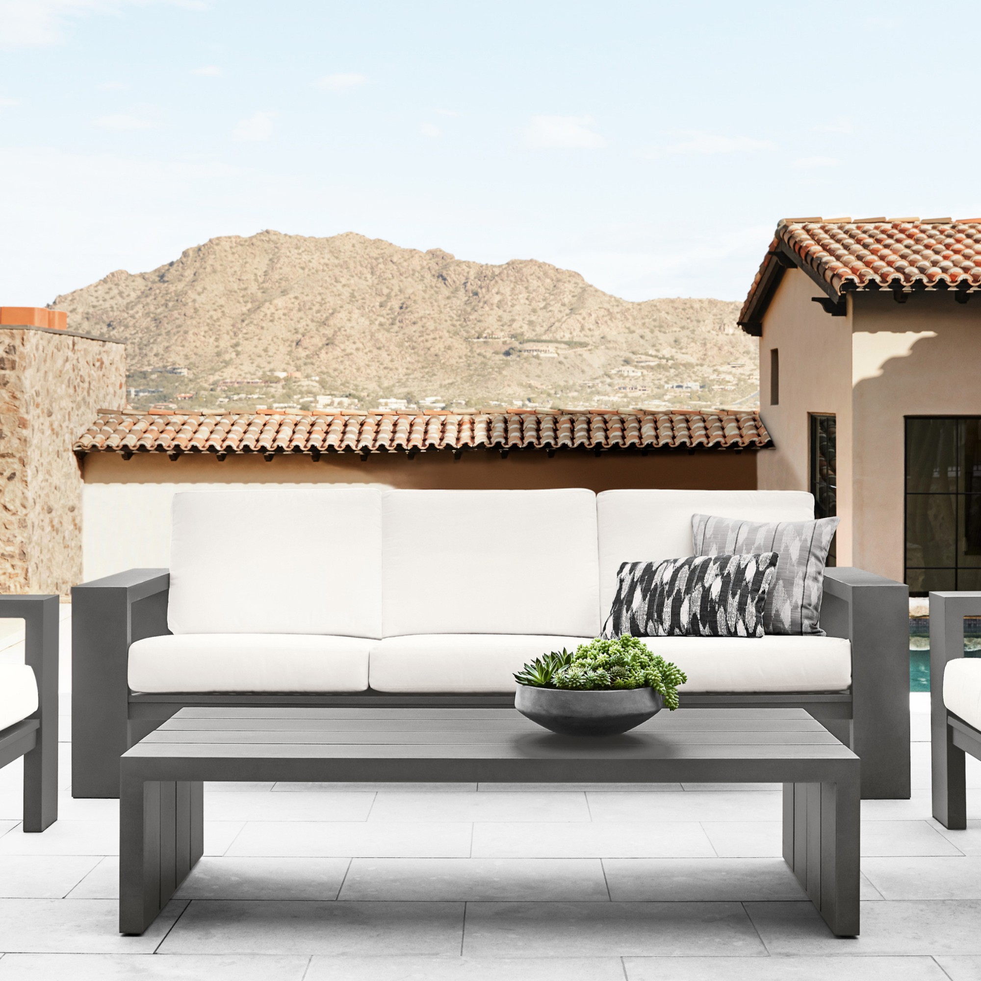 Larnaca Outdoor Slate Grey Metal Sofa (96-107)