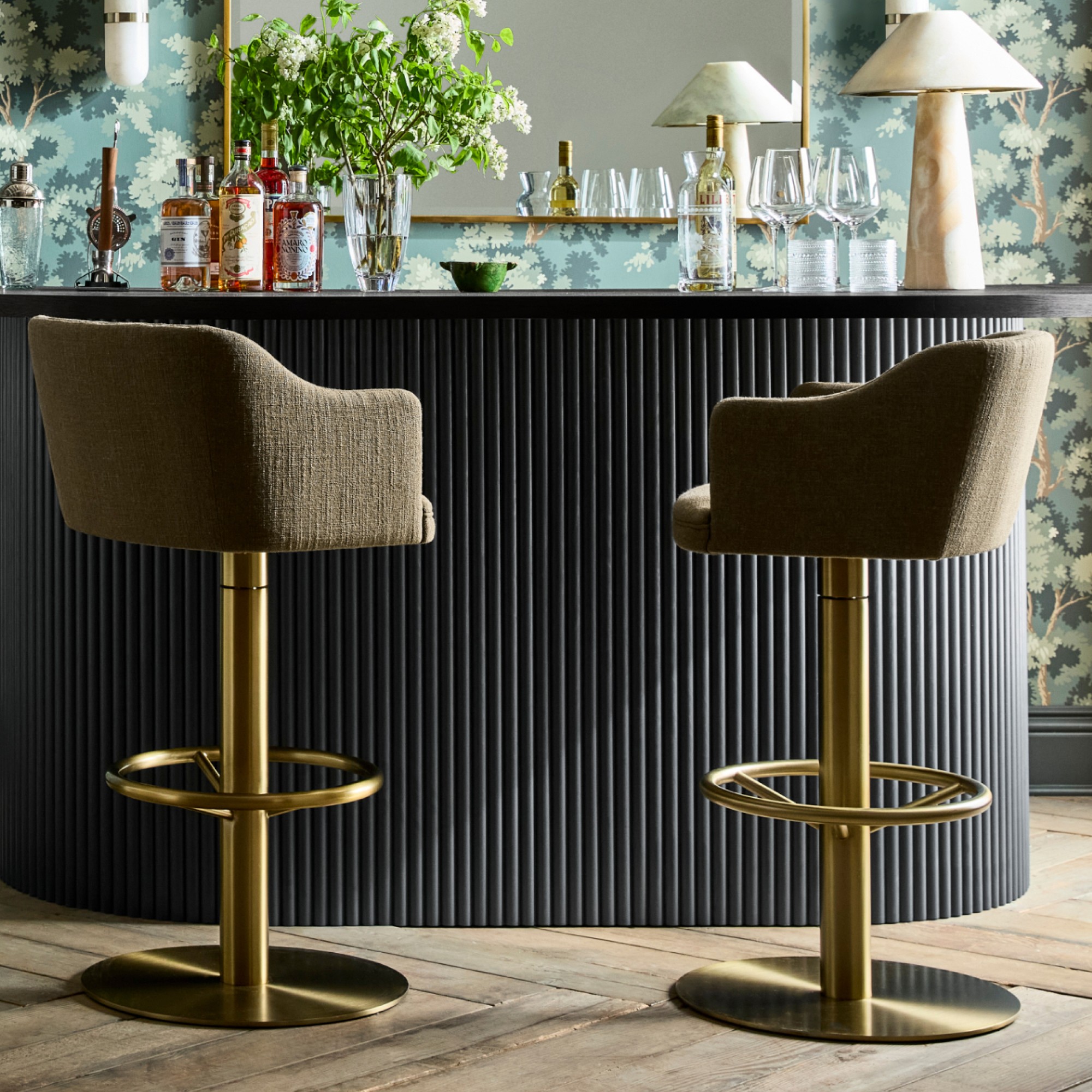 Harding Upholstered Pedestal Counter  & Bar Stool