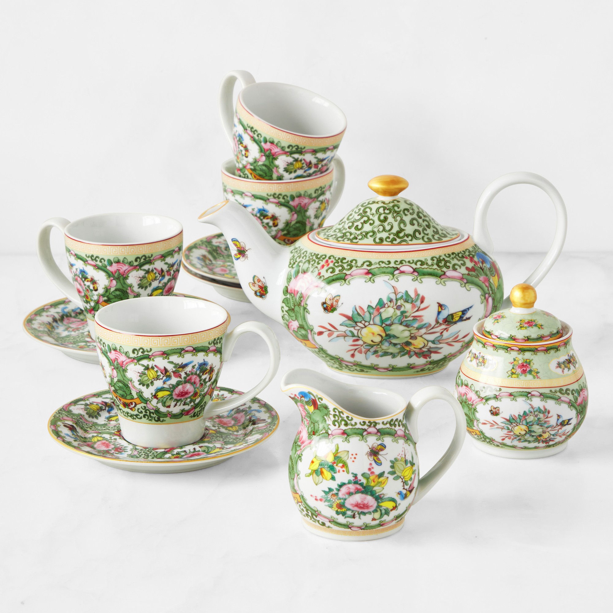 Famille Rose Cups & Saucers, Set of 4