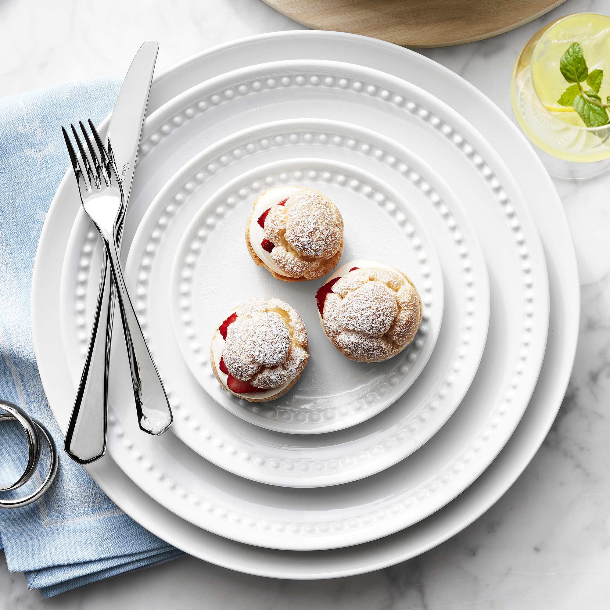 Pillivuyt Beaded Coupe Bread & Butter Plates, Set of 4