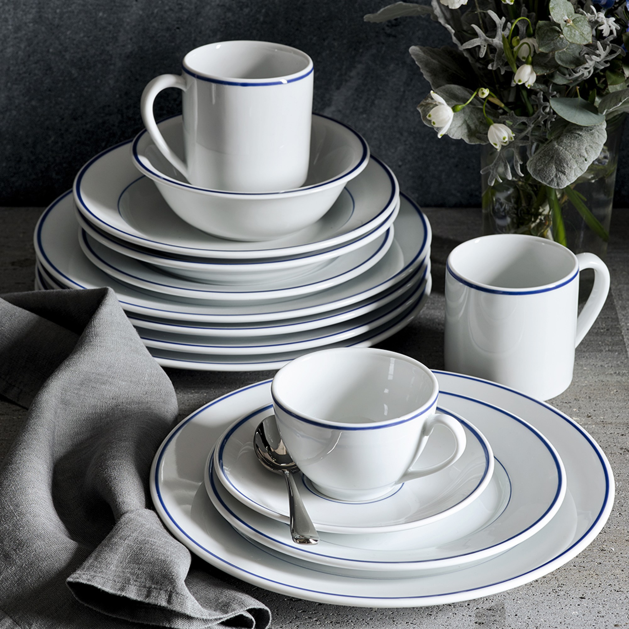 Apilco Tradition Blue-Banded Porcelain Dinnerware Sets