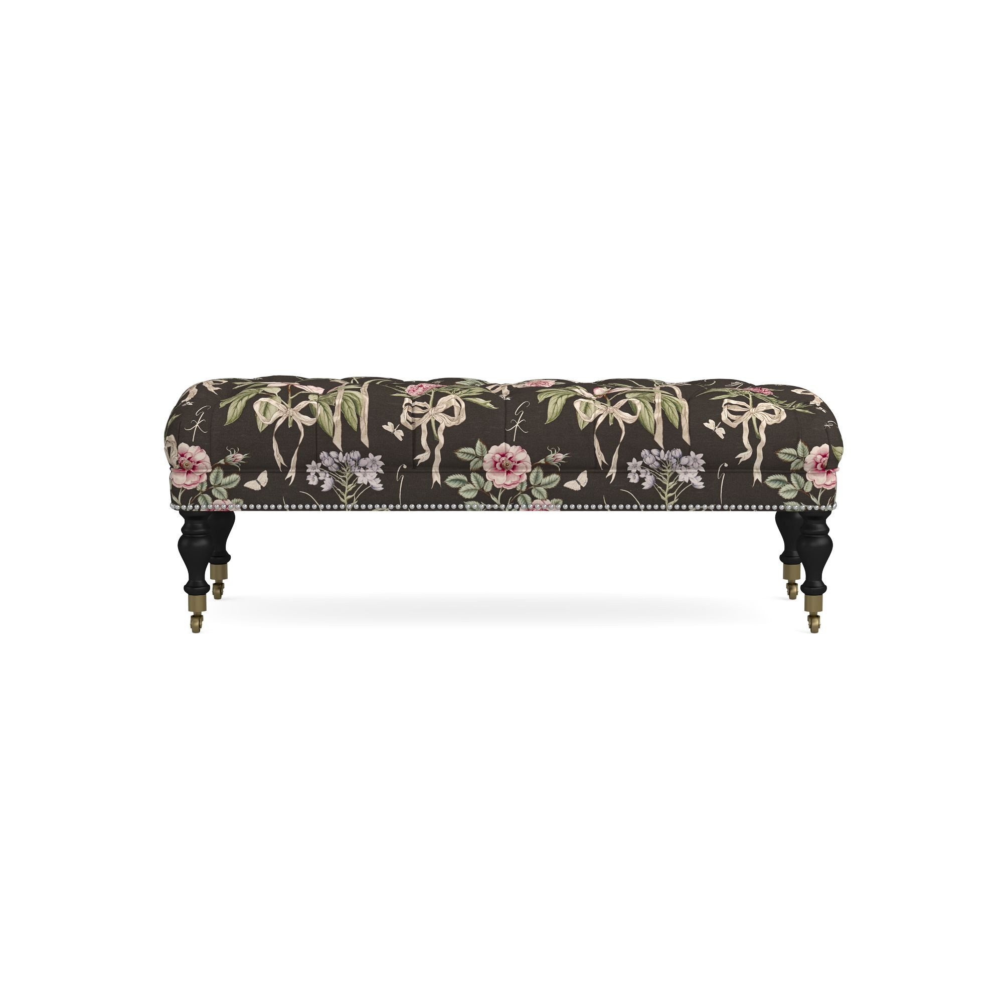 Sanderson x Giles Deacon Fairfax Bench Ottoman, Turned Leg with Tufted Top (26-61)