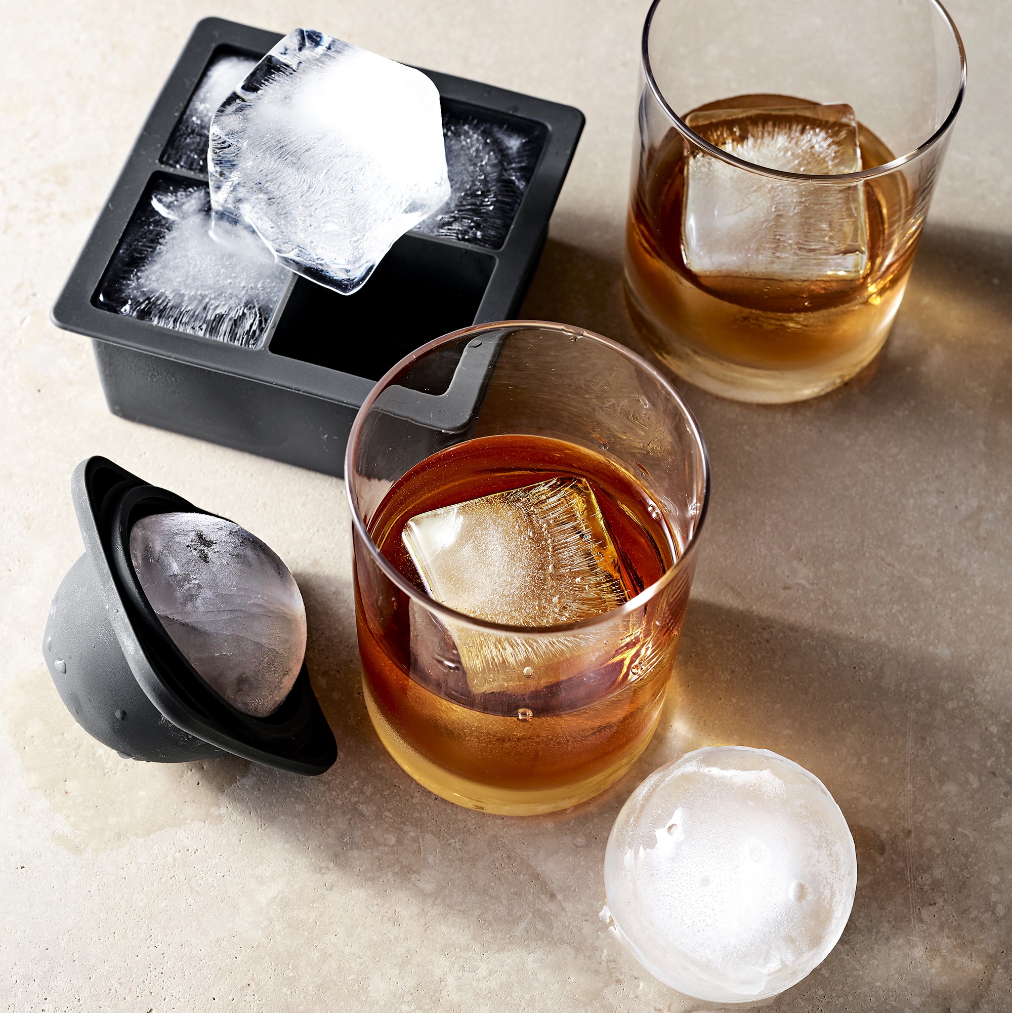 Williams Sonoma Sphere Ice Molds, Set of 2 and Glasses Set