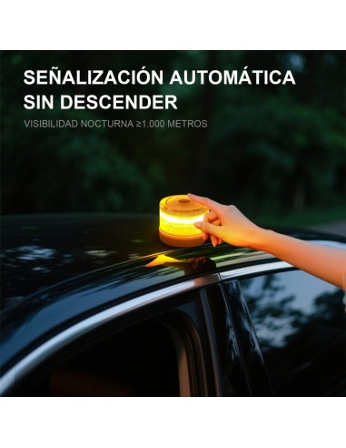 Baliza V16 con geolocalización 3.0 aprobada por la DGT, plan de datos incluido hasta 2038, base magnética IP54 resistente al agua, visible 360º, cumple normativa 2026, luz LED coche obligatoria para señalizar averías