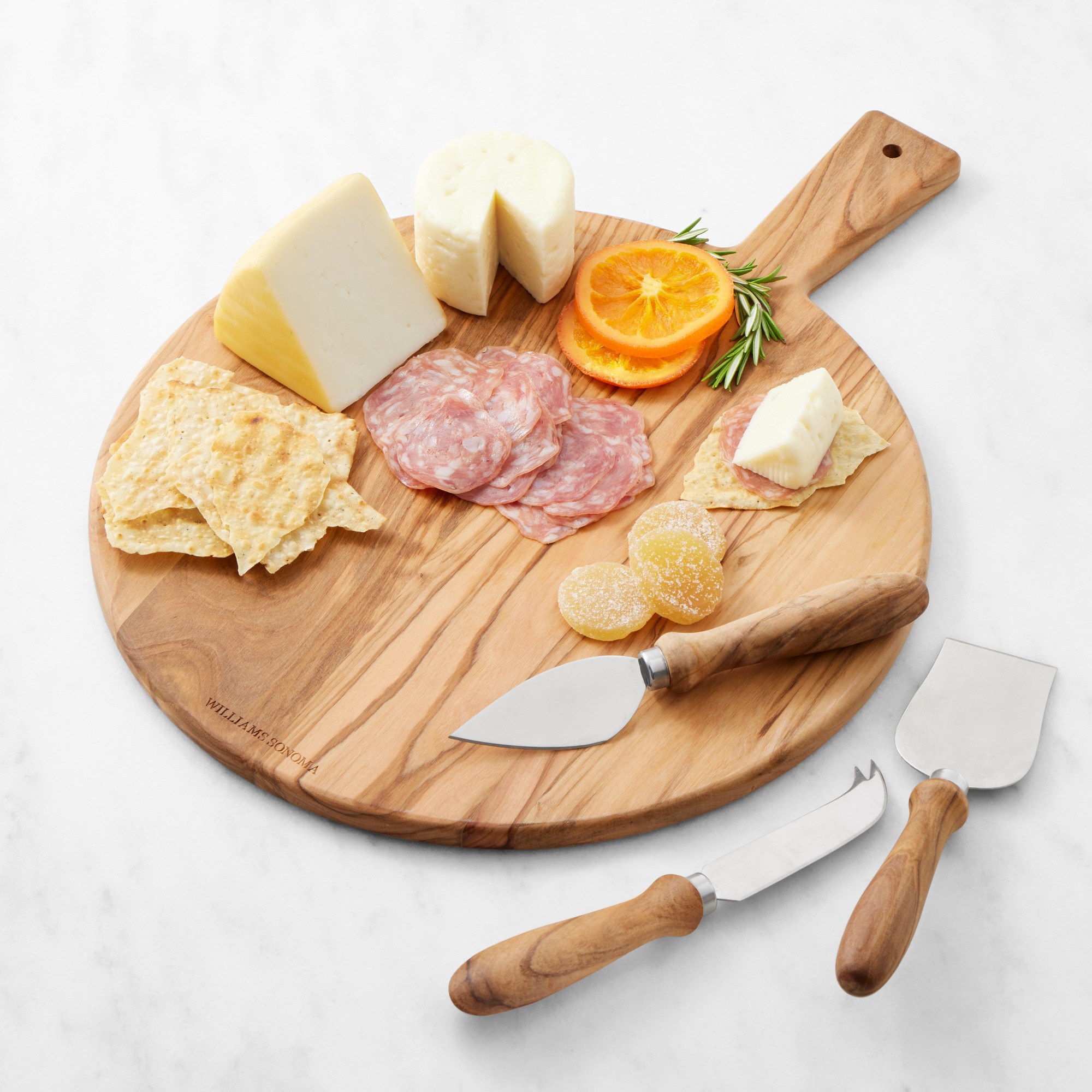 Olivewood Round Cheese Board with Cheese Knives
