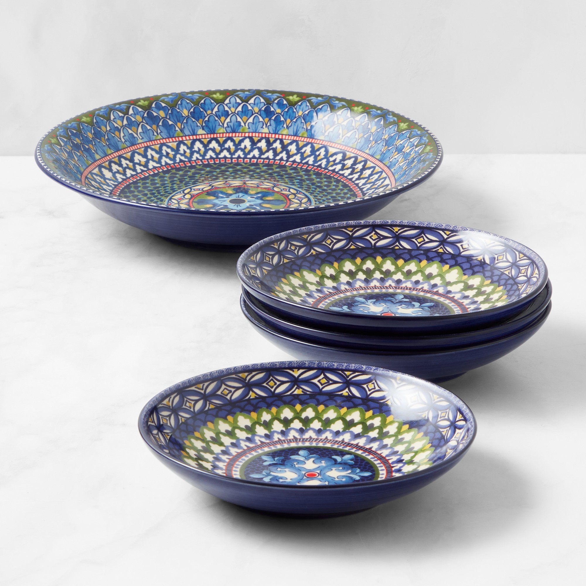 Sicily Ceramic Pasta Bowl Set with Serving Bowl