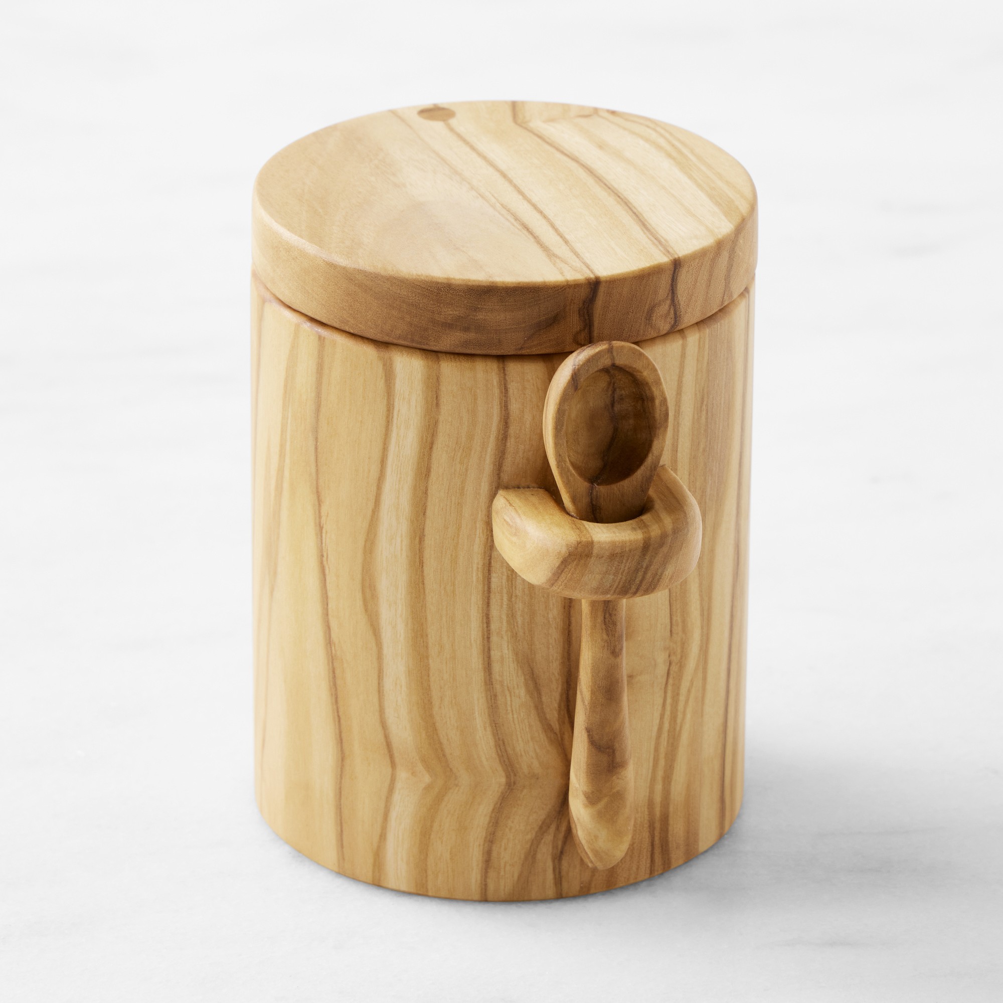 Williams Sonoma Olivewood Salt Cellar with Spoon