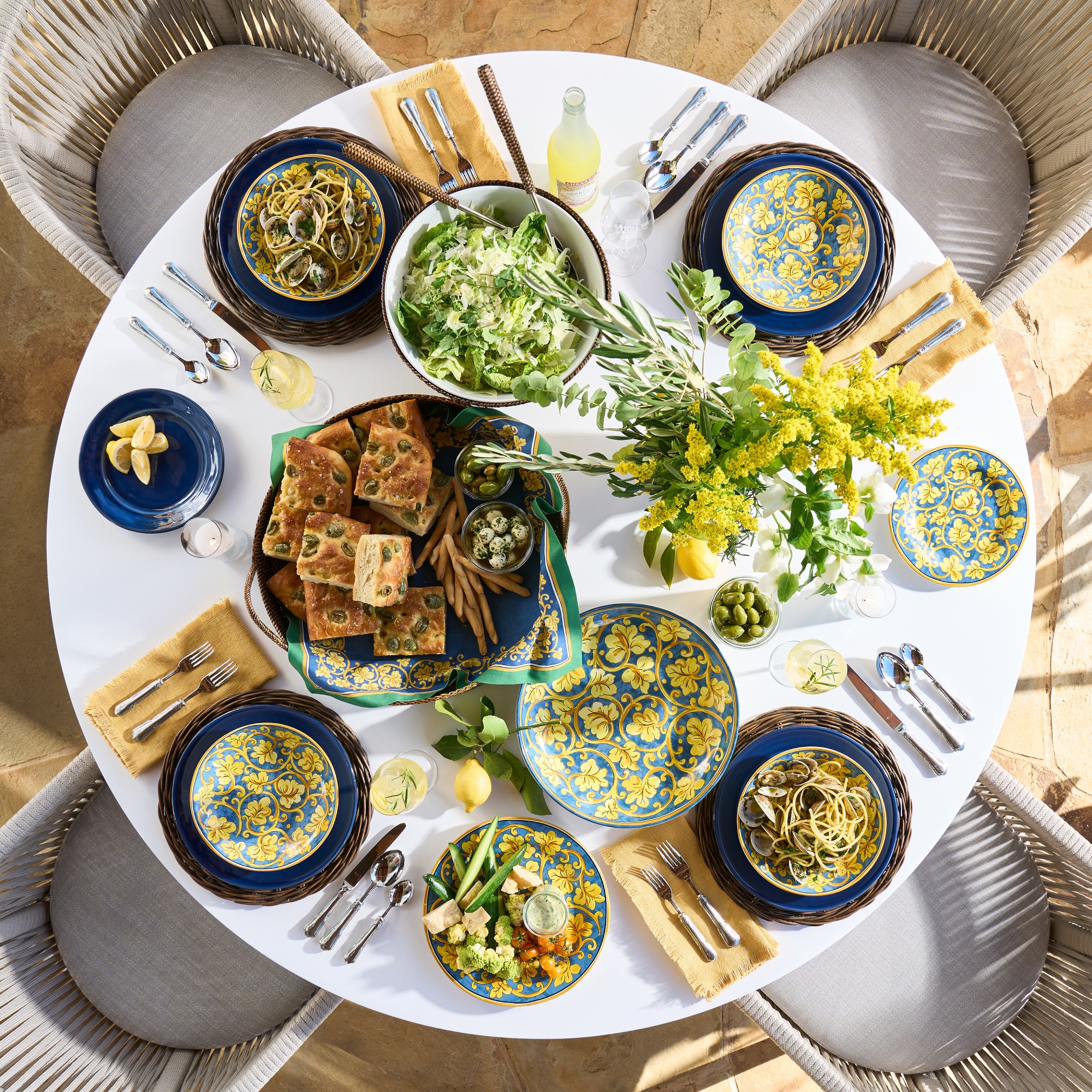 Pasadena Outdoor Fiberstone and Rope Round Dining Table & Pasadena Dining Chairs (60)