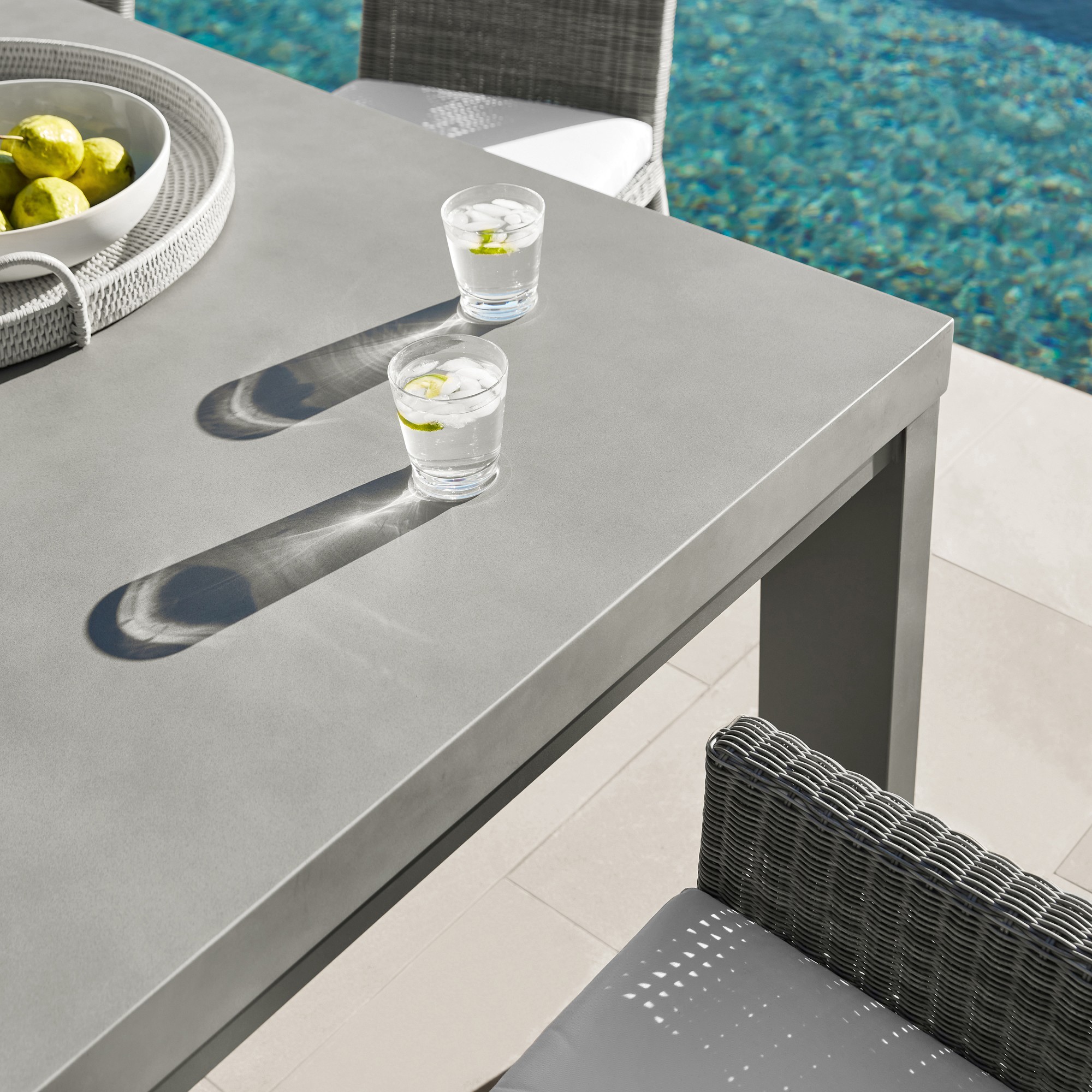 Larnaca Outdoor Slate Grey Metal Fiberstone Dining Table (96-108)