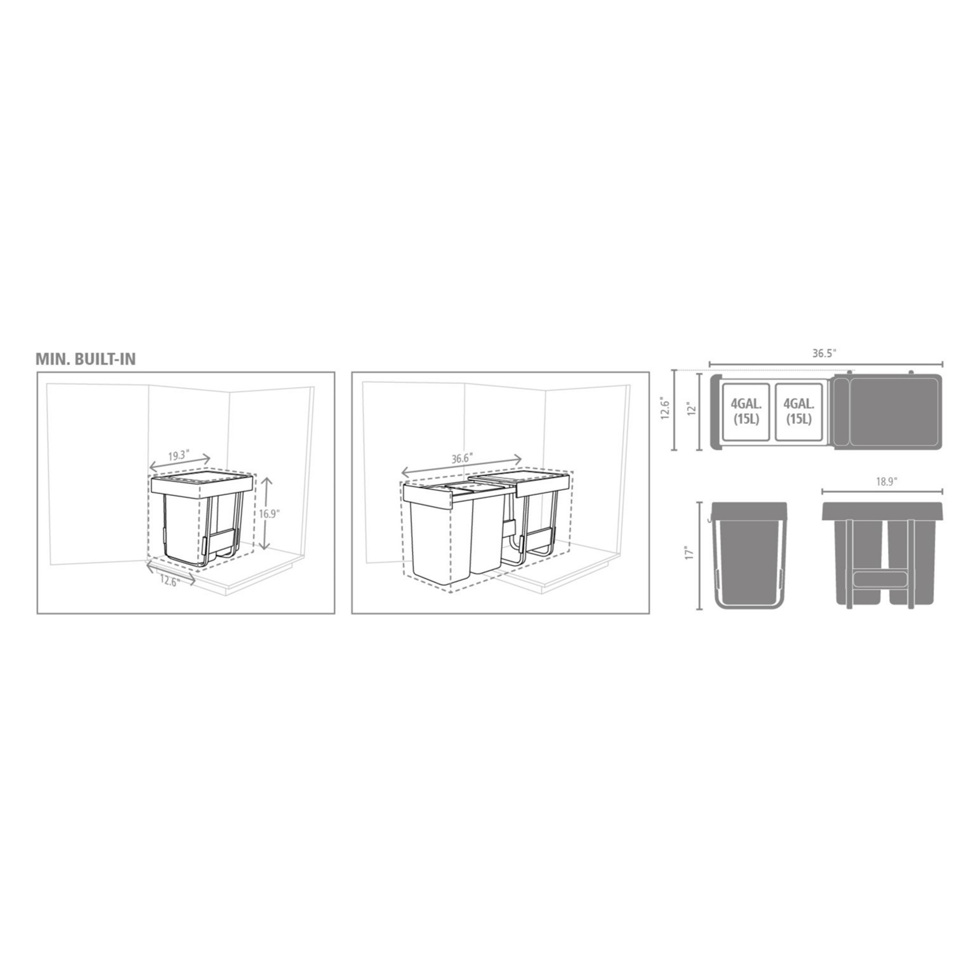 Brabantia Sort & Go In-Cabinet Bin, 2 x 15L
