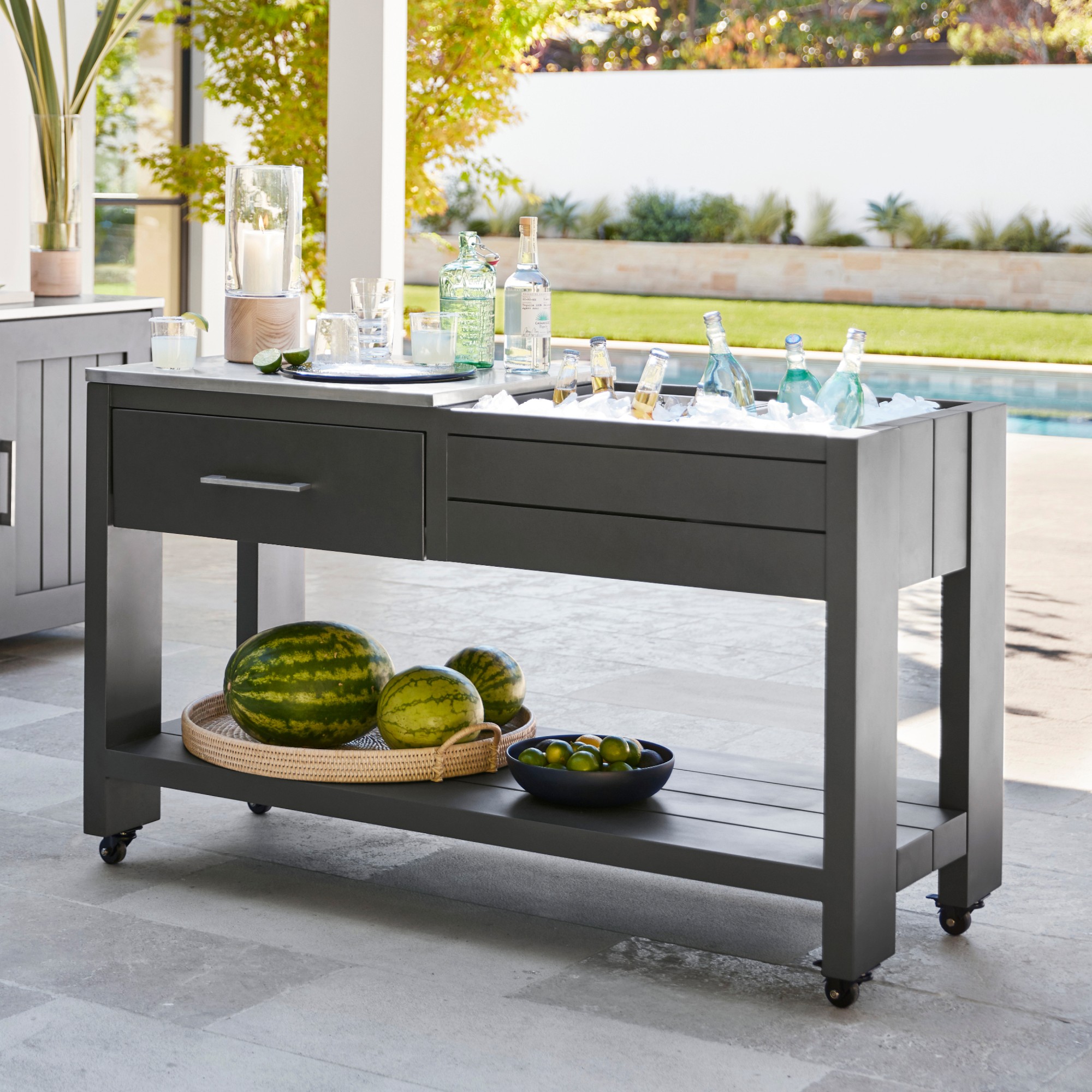 Larnaca Outdoor Slate Grey Metal Prep Table (58)