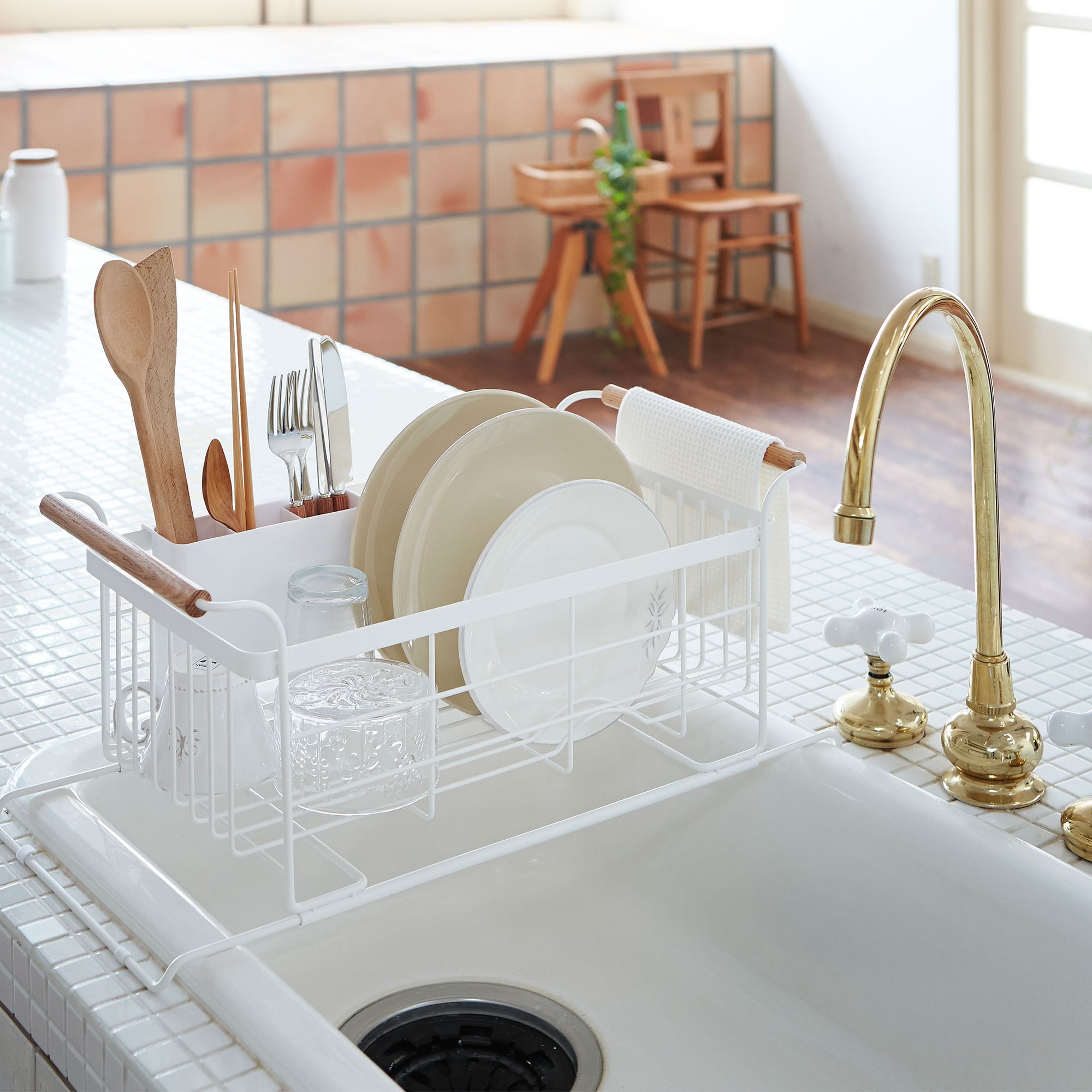 Yamazaki Home Tosca Over-the-Sink Dish Drainer Rack, White