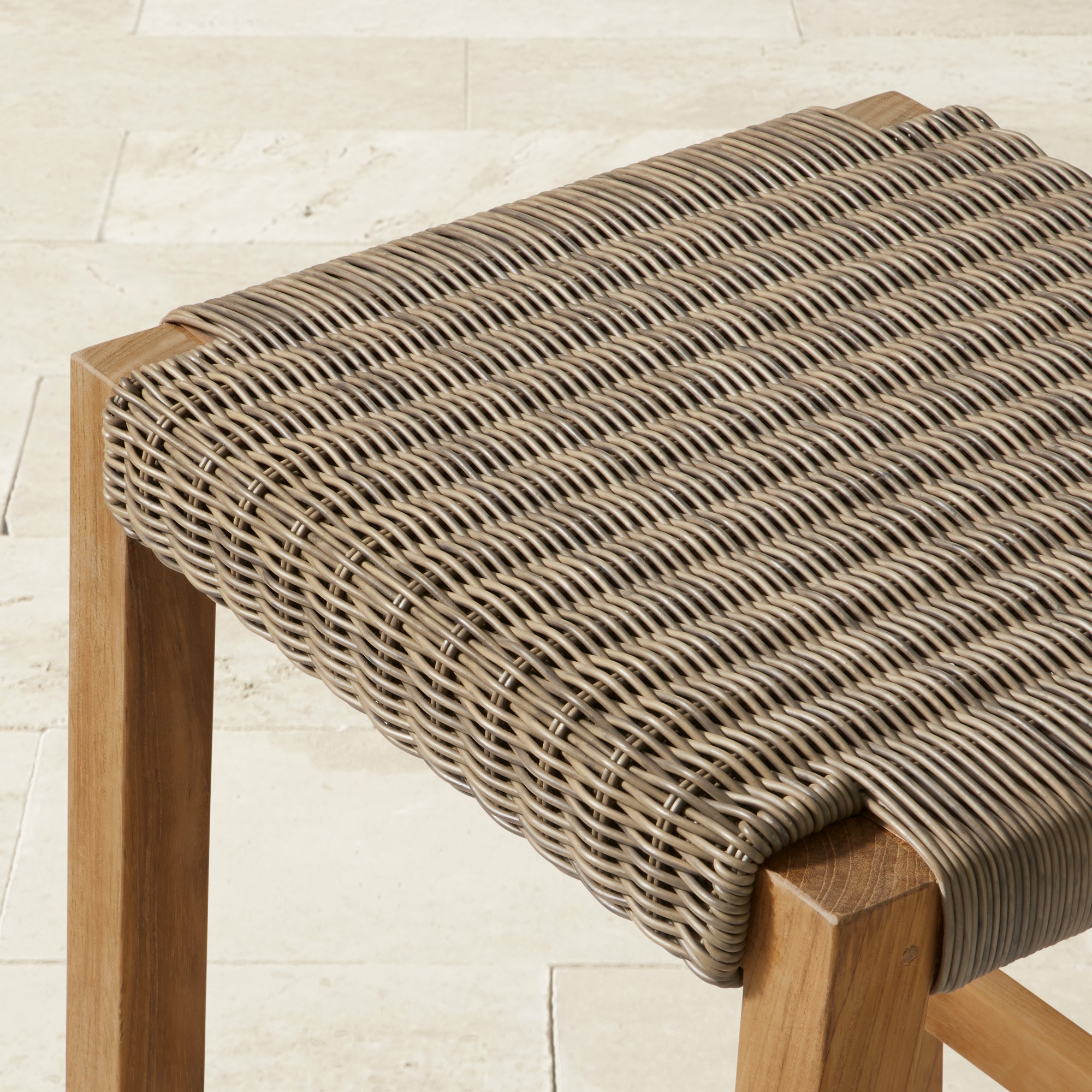 Larnaca Teak All-Weather Weave Backless Bar Stool