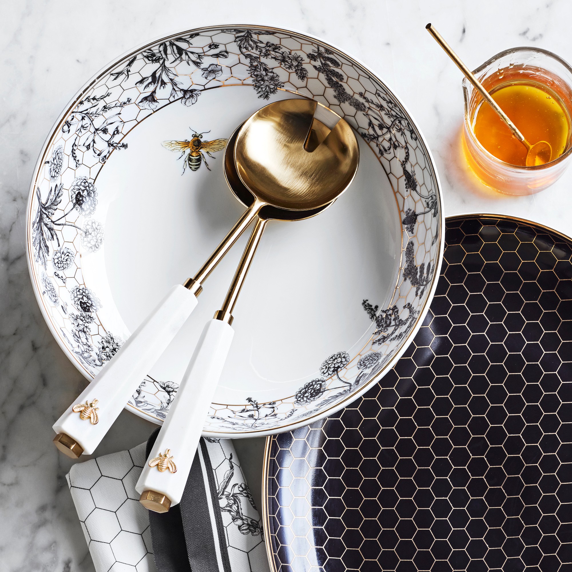 Marble Honeycomb Salad Servers