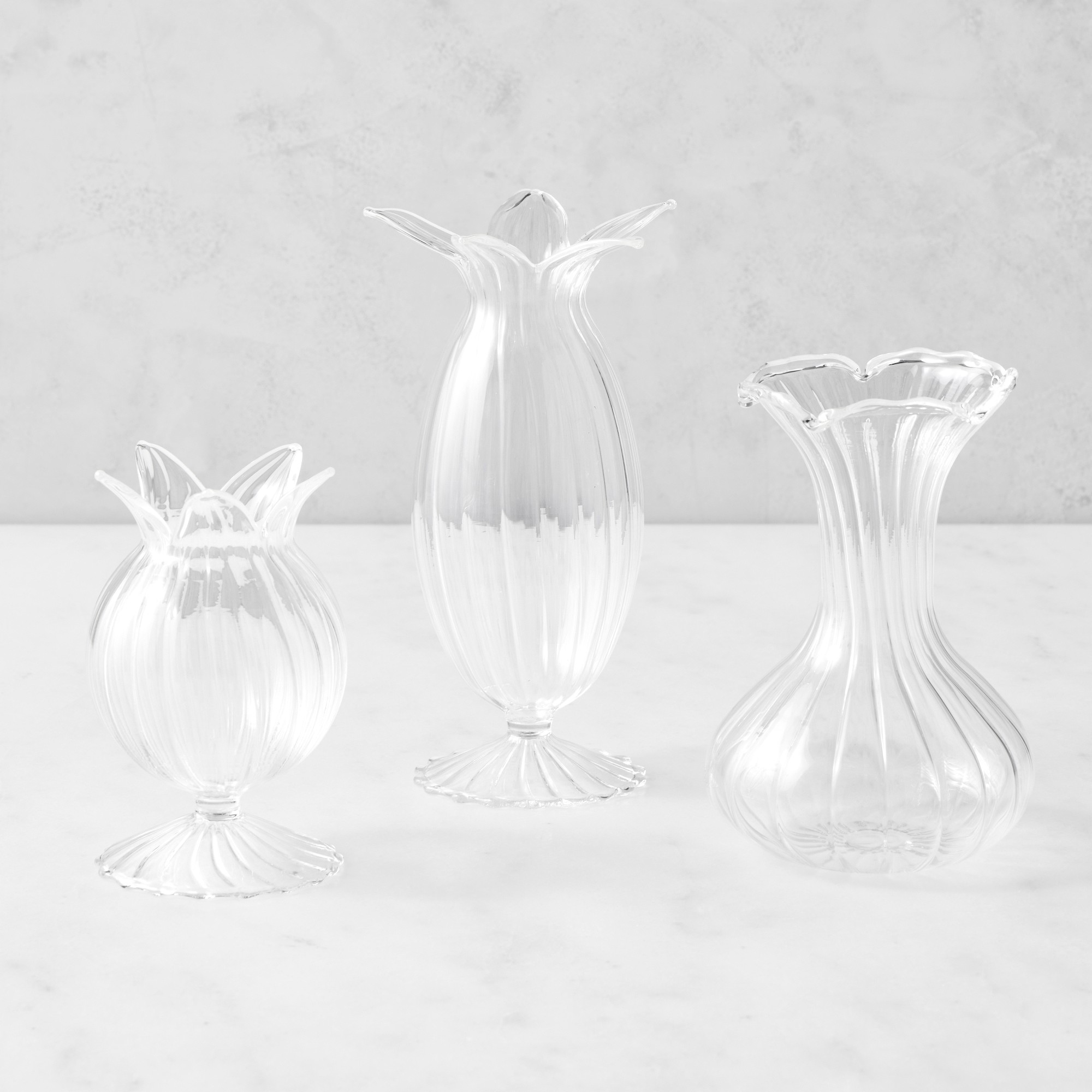Clear Floral Glass Bud Vases, Set of 3
